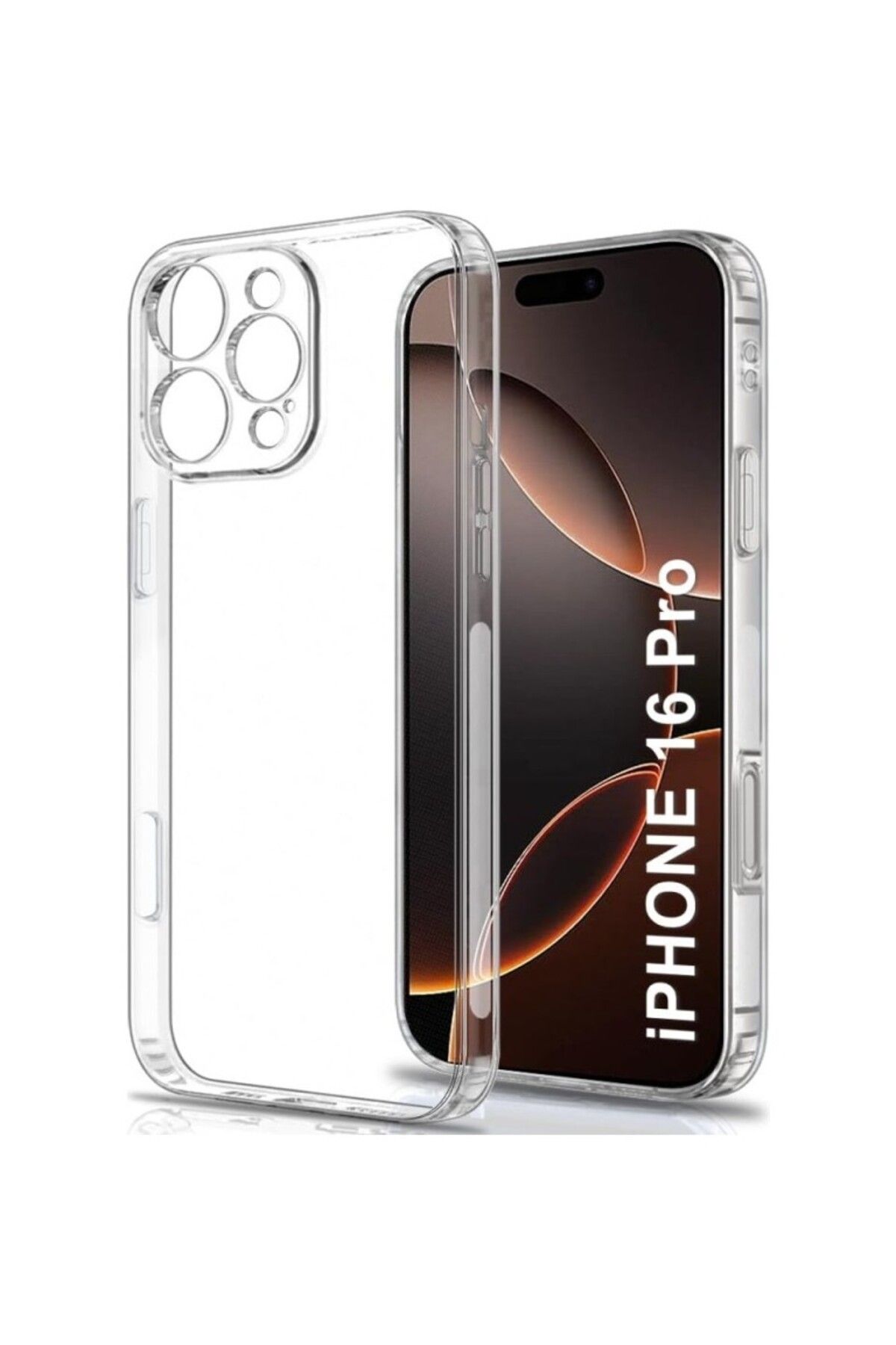 TezMax Apple iPhone 16 Pro Uyumlu Kapak Kamera Korumalı Şarj Tıpalı Şeffaf Silikon Kılıf