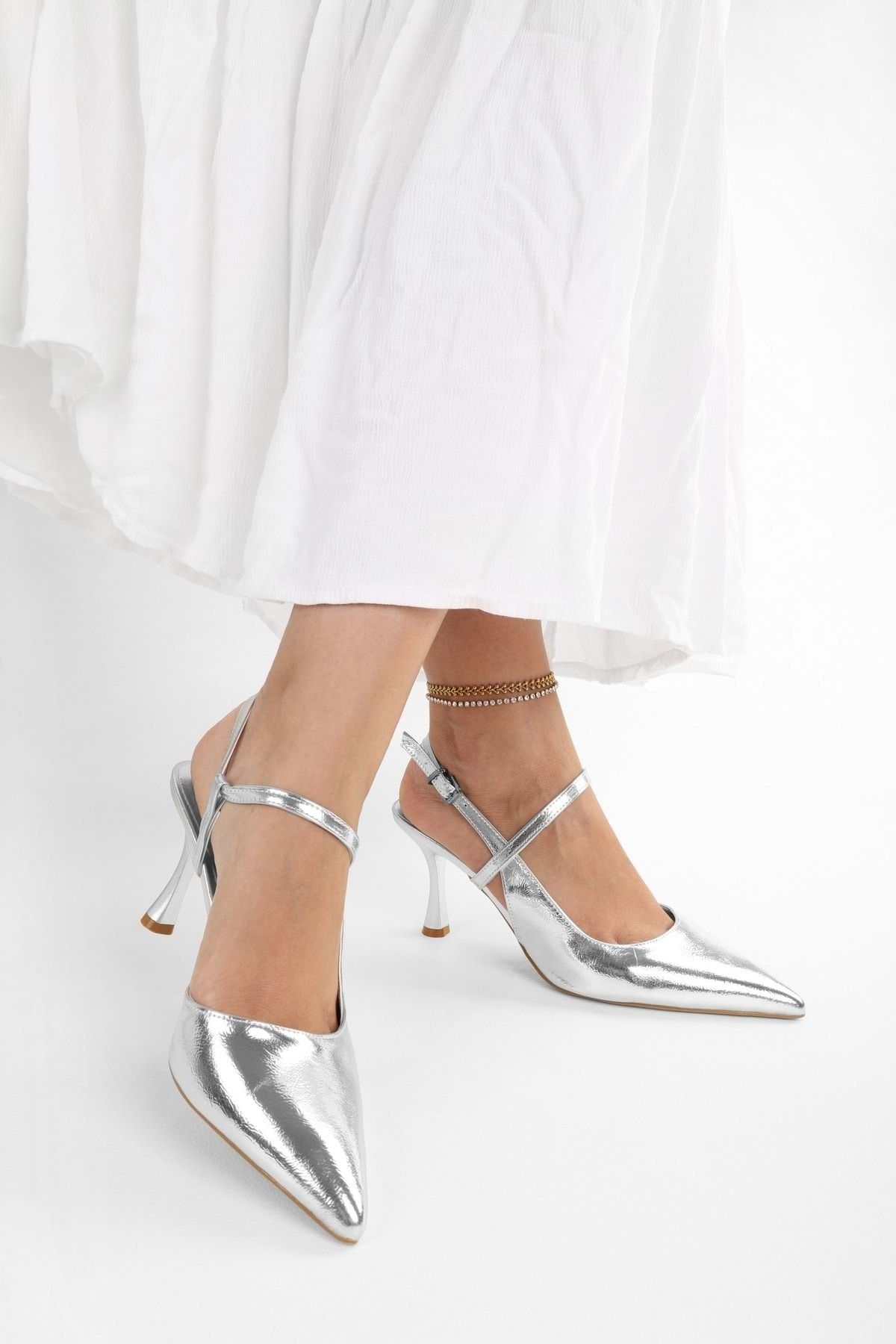 Shoeberry Kadın Nella Gümüş Parlak Stiletto