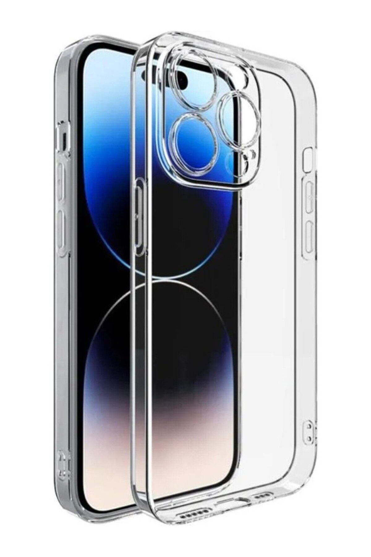 TezMax Apple iPhone 14 Pro Max Uyumlu Kapak Kamera Korumalı Şarj Tıpalı Şeffaf Silikon Kılıf
