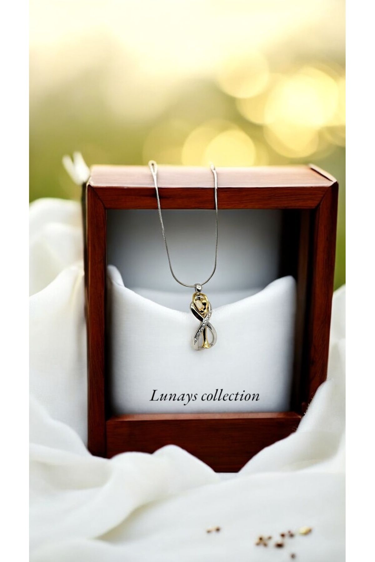 Lunays Paslanmaz Çelik Love Aşk Model Zirkon Taşlı Kadın Kolye Gold Gümüş Renk