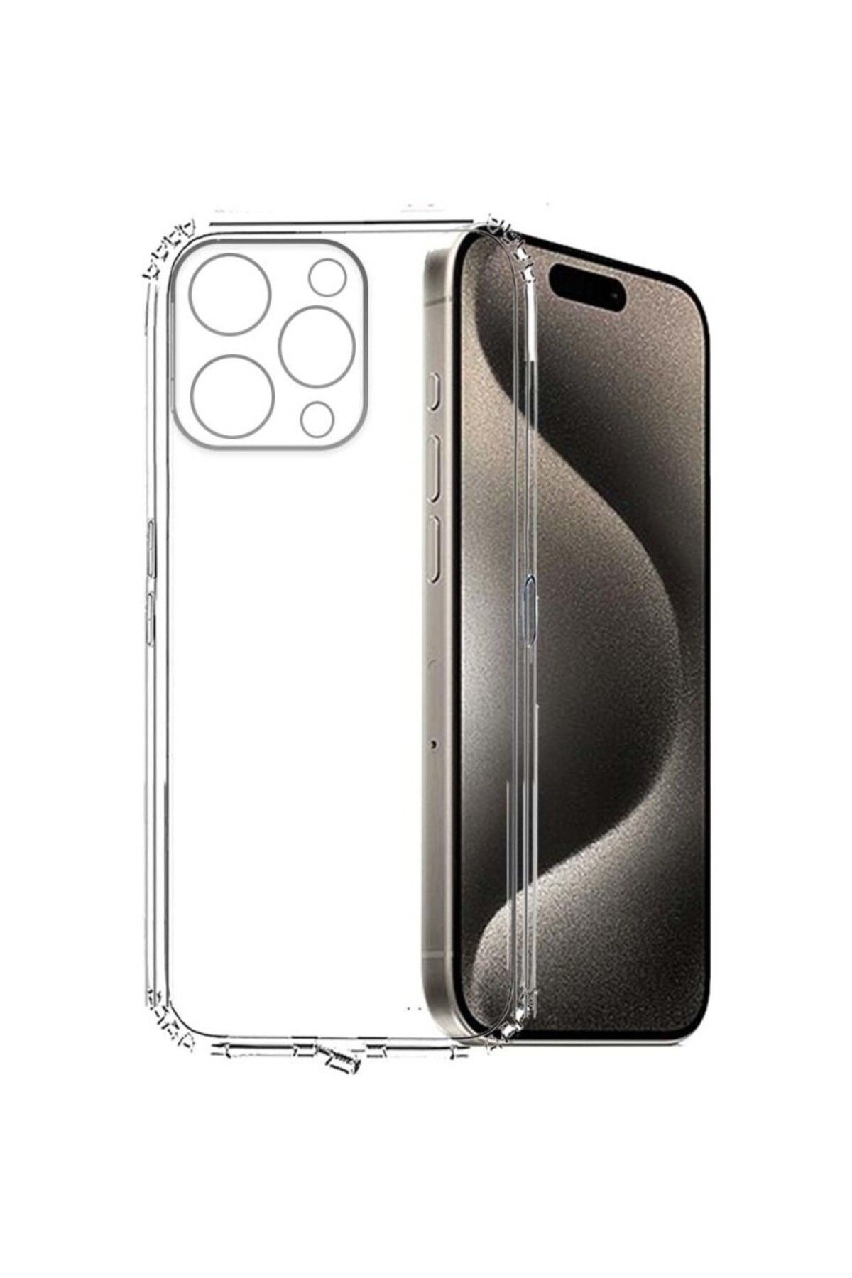 TezMax Apple iPhone 15 Pro Max 6.7" Uyumlu Kapak Kamera Korumalı Şarj Tıpalı Şeffaf Silikon Kılıf