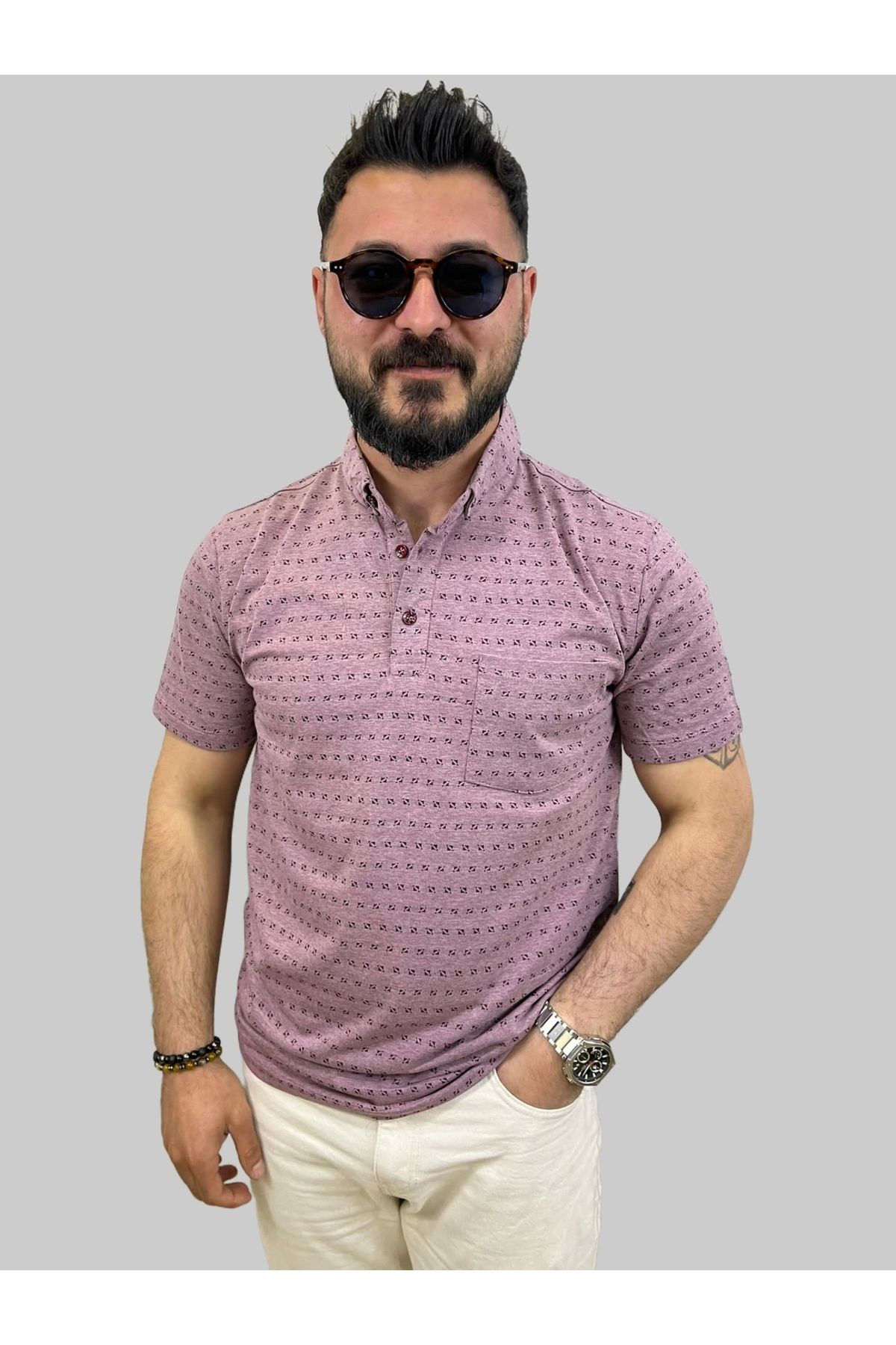 daniel milano Erkek Bymn Desenli Cepli Polo Yaka Pembe Tişört
