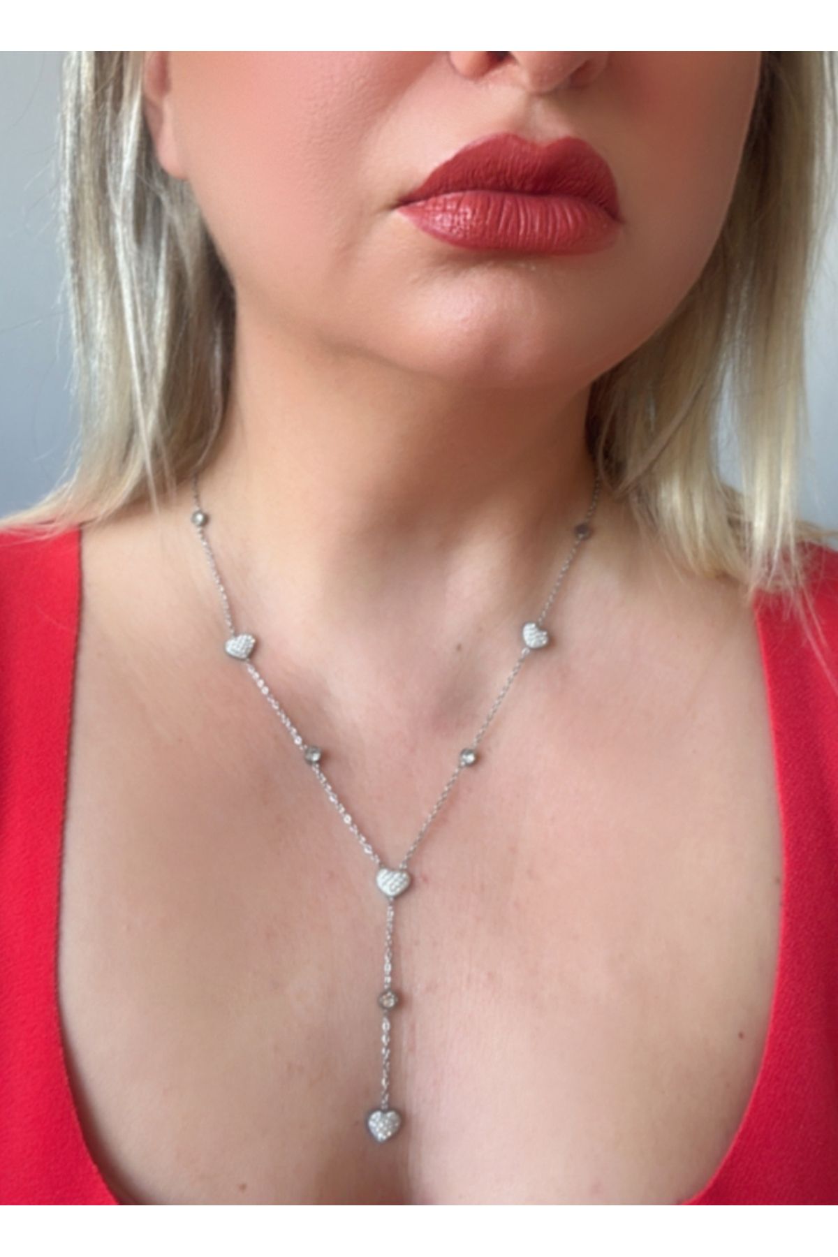 bs bellss accessory Zirkon Taşlı Kalp Y Model Kolye