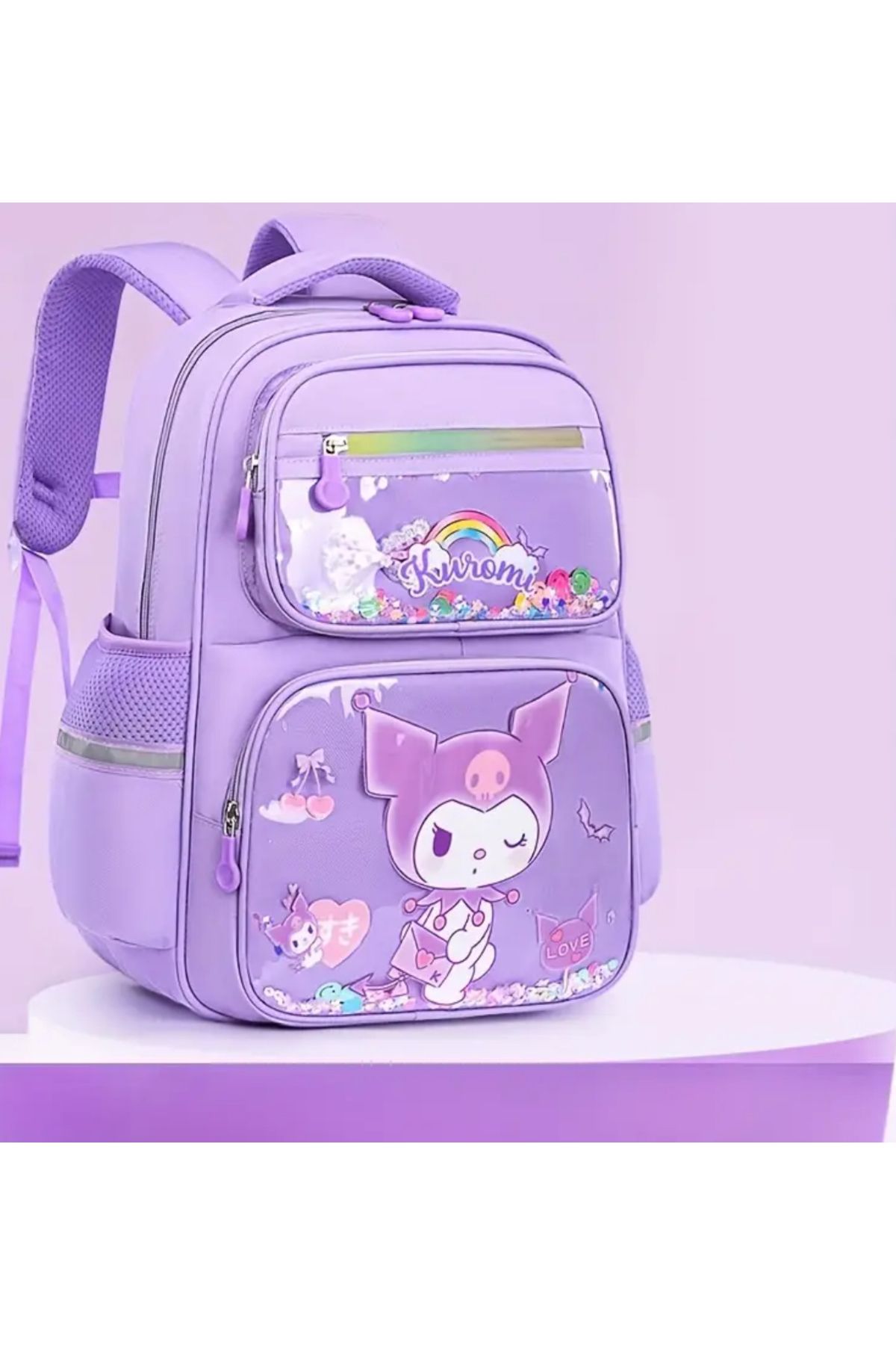 So Iconic Sanrio Kuromi Karakterli Payetli Okul Çantası & Büyük Boy Mor Renk Sırt Çantası