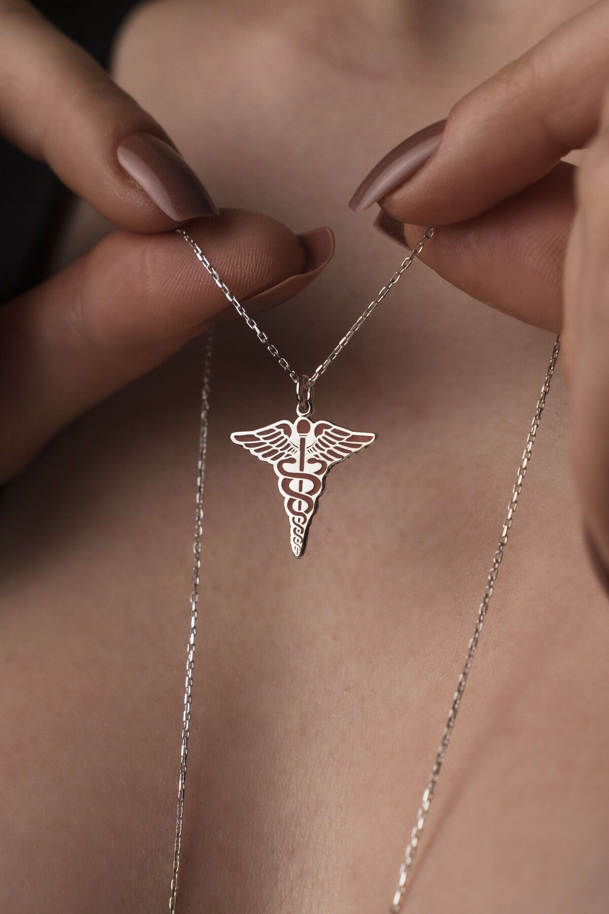 TigerxlJewellery 925 Ayar Gümüş Tıp Sembolü Kolye