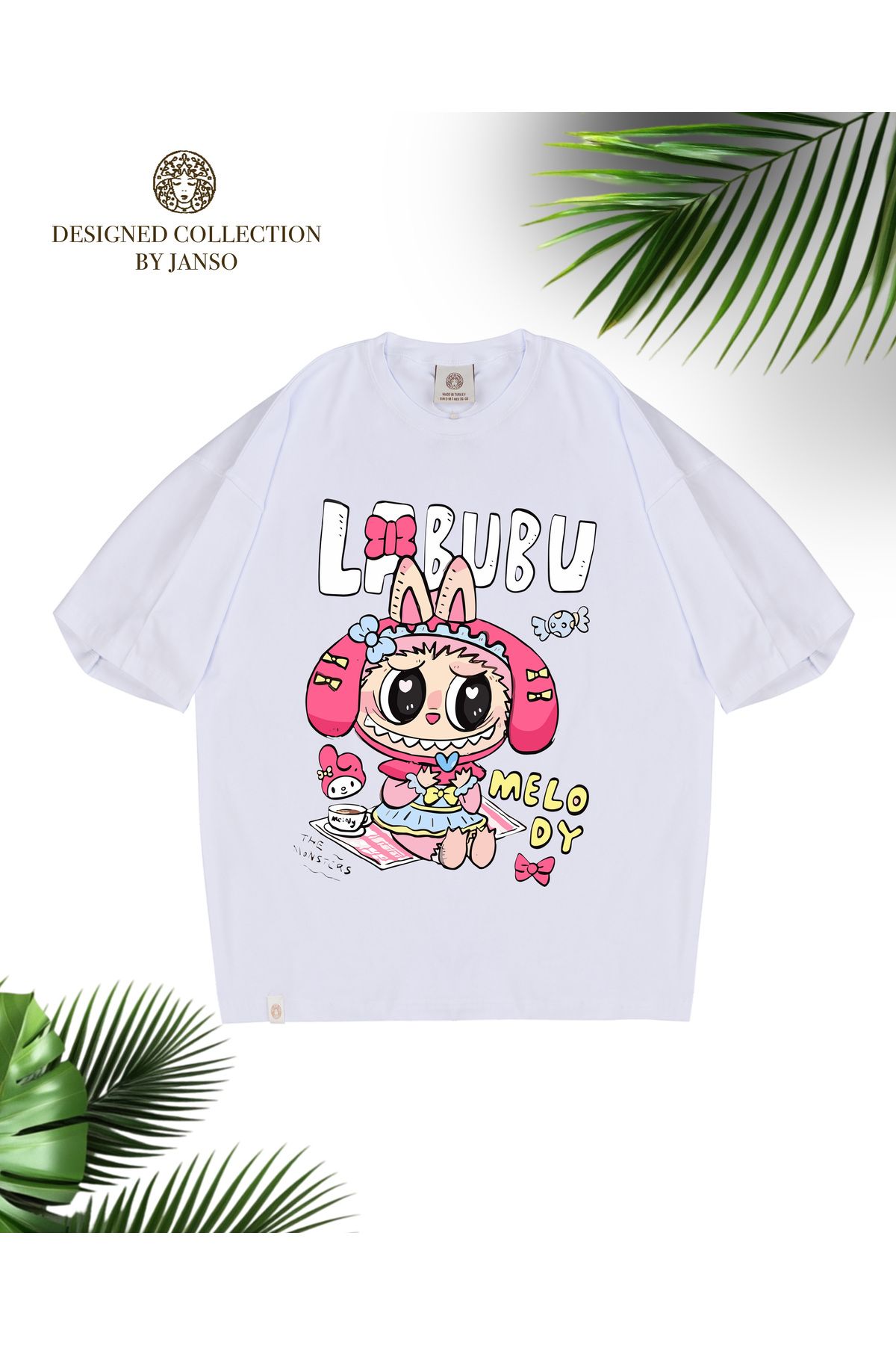 JANSO GROUP - KADIN KISA KOLLU TSHIRT BASKILI OVERSİZE PAMUKLU