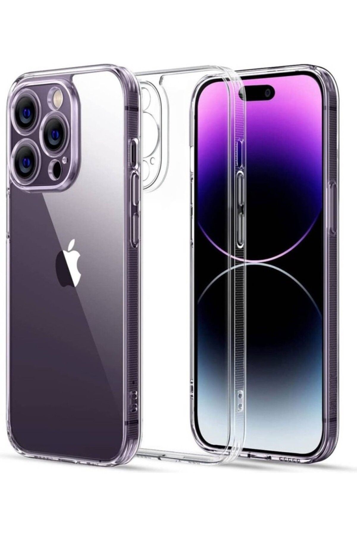 TezMax Apple iPhone 14 Pro 6.1" Uyumlu Kapak Kamera Korumalı Şarj Tıpalı Şeffaf Silikon Kılıf