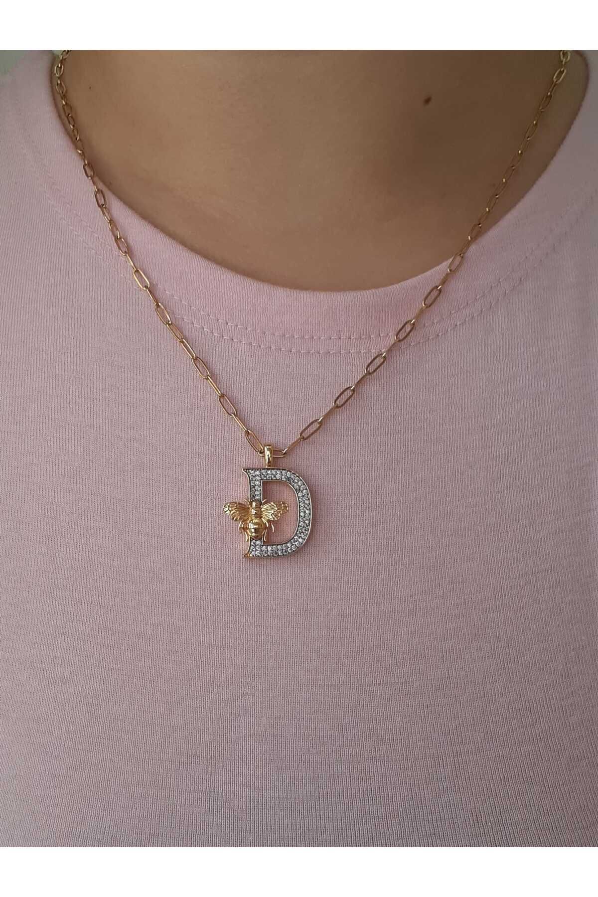bijoux uniques D Harfli Arı Figürlü Çelik Kolye