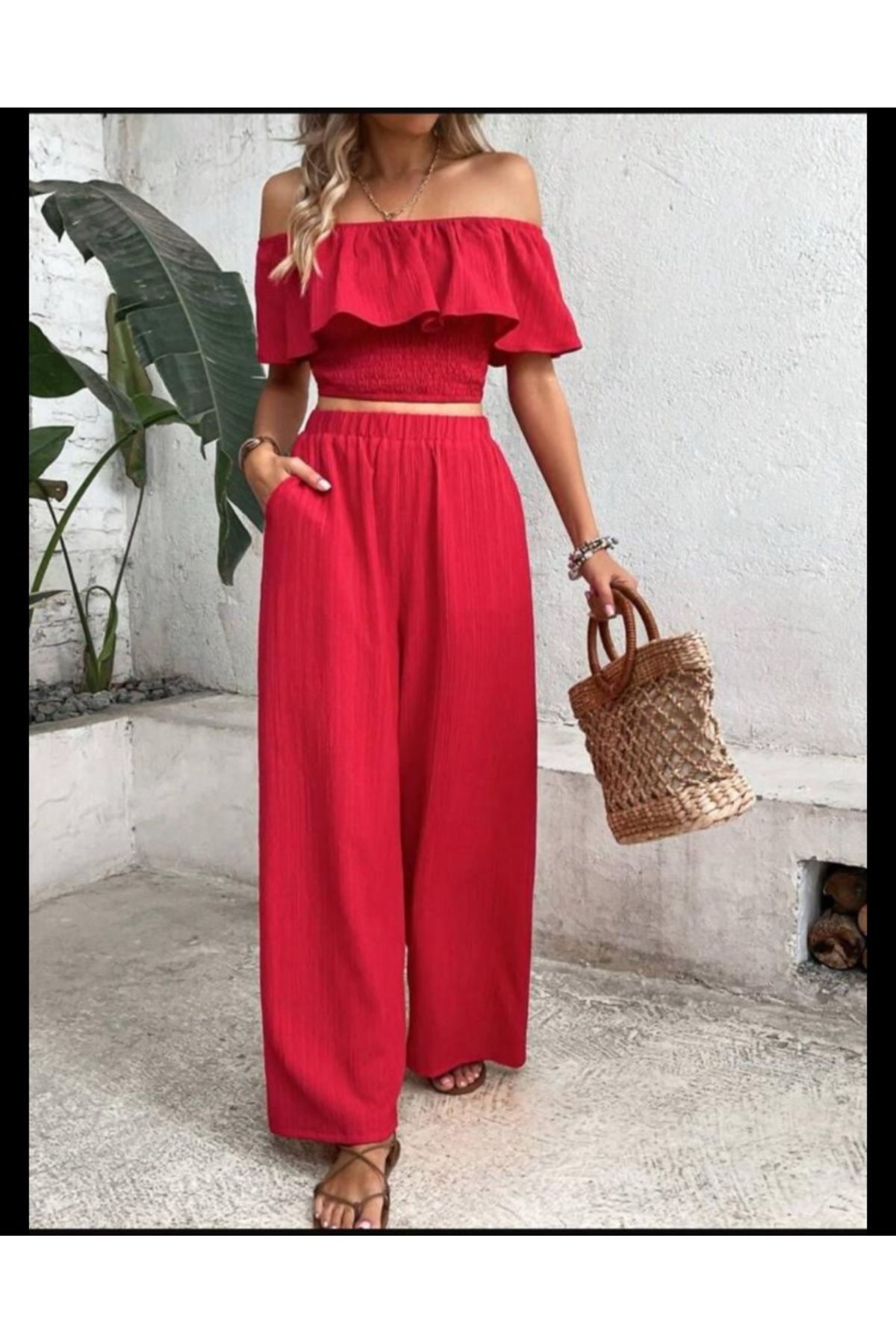 atelyu kadın bordo madonna yaka crop pantalon ikili takım