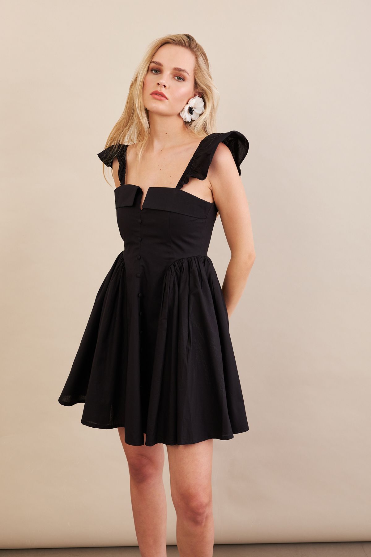 Cool & Sexy Kadın Siyah Midi Dokuma Elbise PSG1010