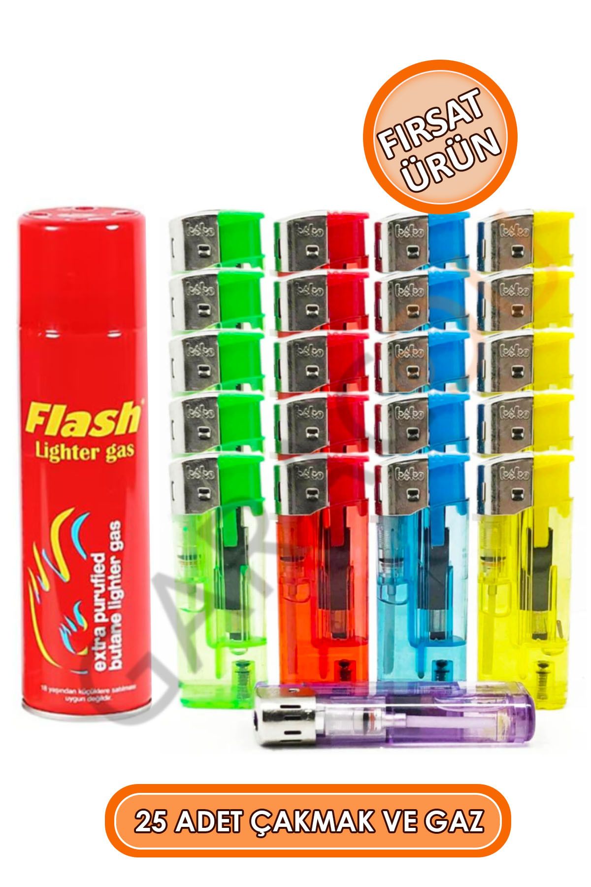 GEZ OUTDOOR 25 Adet Şeffaf Manyetolu Çakmak, 1 Paket 25 Adet Doldurulabilir Toptan Çakmak - 1 Adet Gaz Hediye