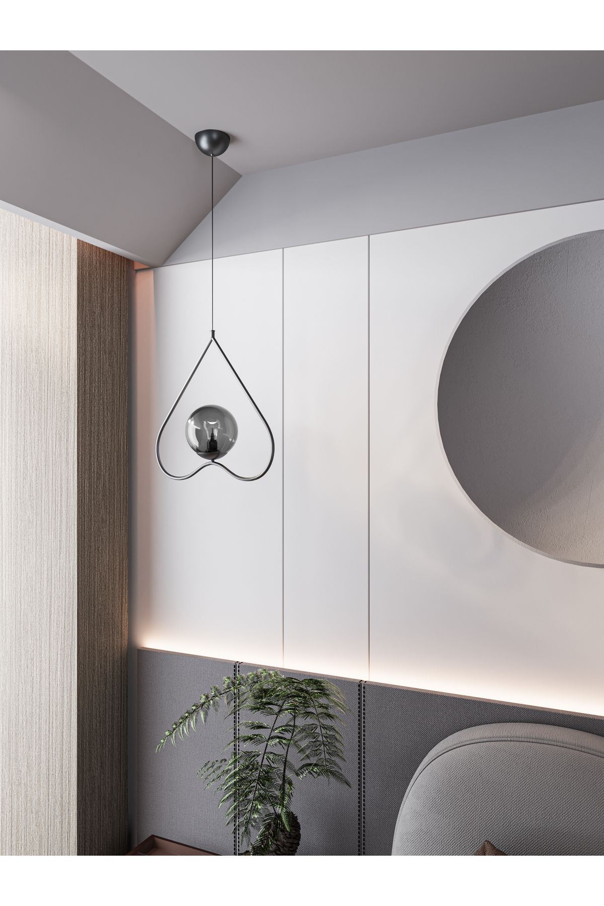 avizade Solera Avizade Kalp Formlu Füme Camlı Tekli Endüstriyel Modern Dekoratif Sarkıt Avize