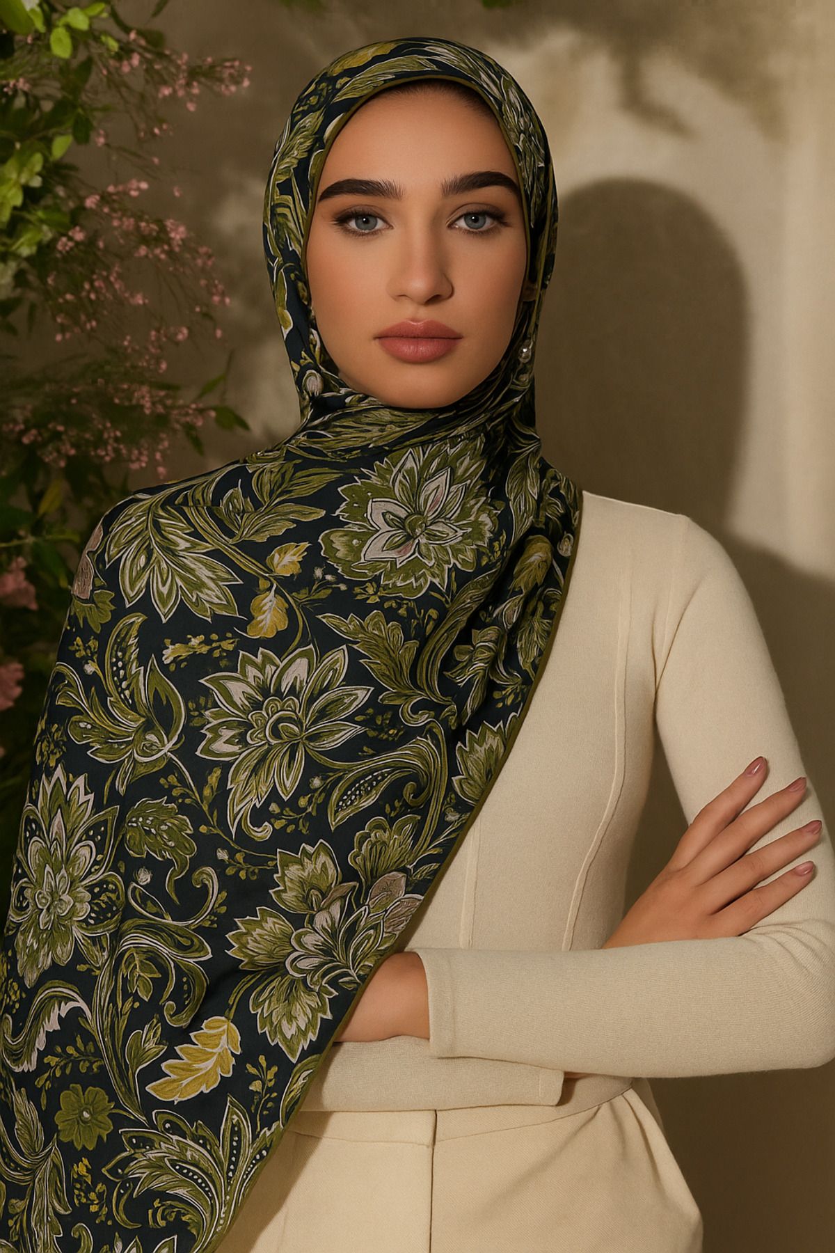 Modesto VİNTAGE COTON ŞAL HAKİ