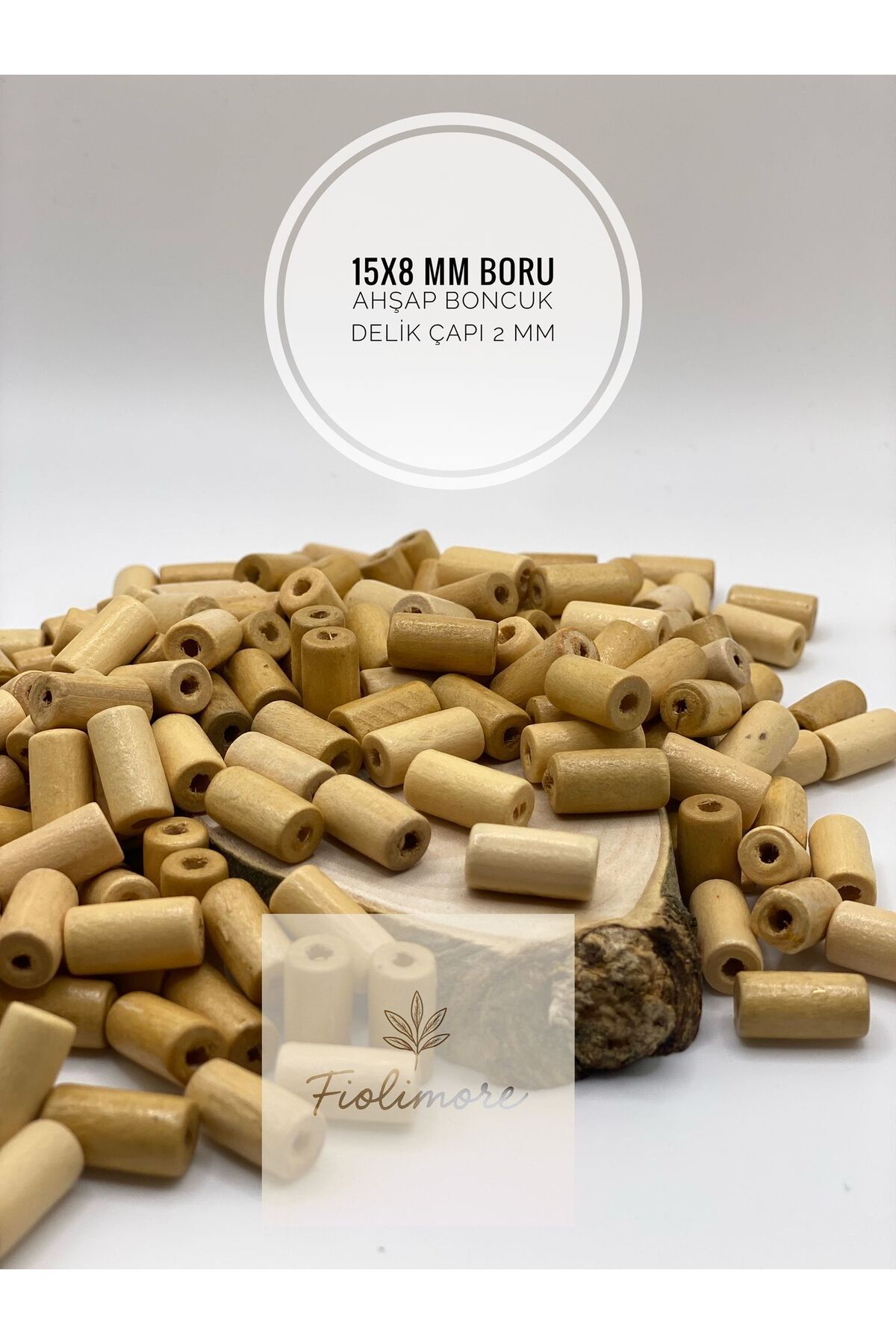 Fiolimore 15x8 mm(25 Gr 63 Adet)Vernikli Kesme Boru Ahşap Boncuk Delik Çapı 2mm Çanta Takı Bileklik