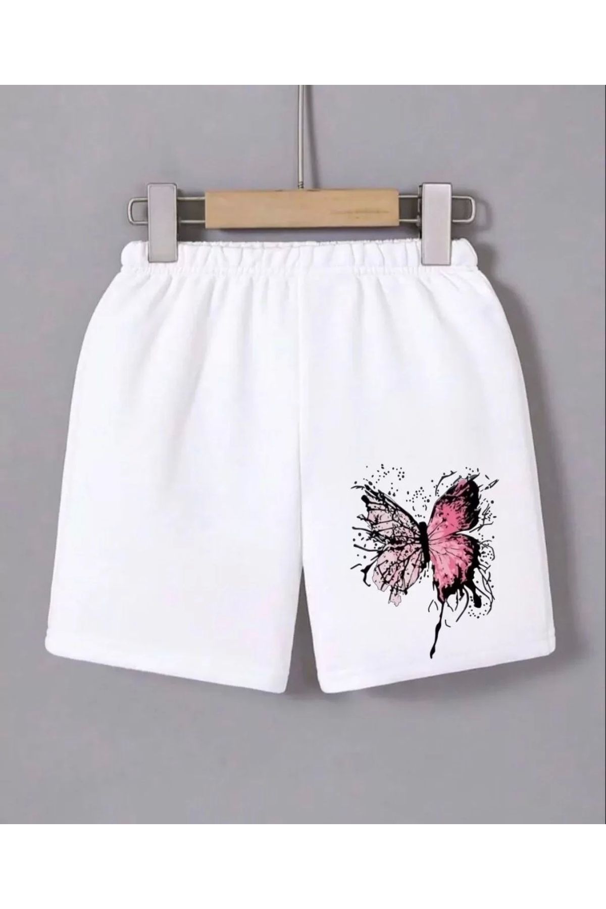 MODA Kadın Beli Lastikli Baskılı Mini Şort - Beyaz