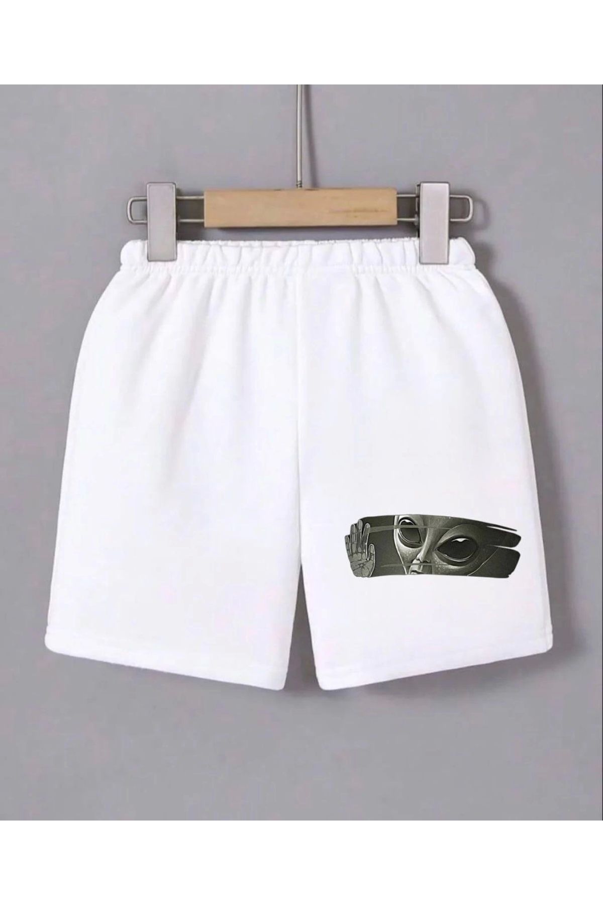 MODA Kadın Beli Lastikli Baskılı Mini Şort - Beyaz
