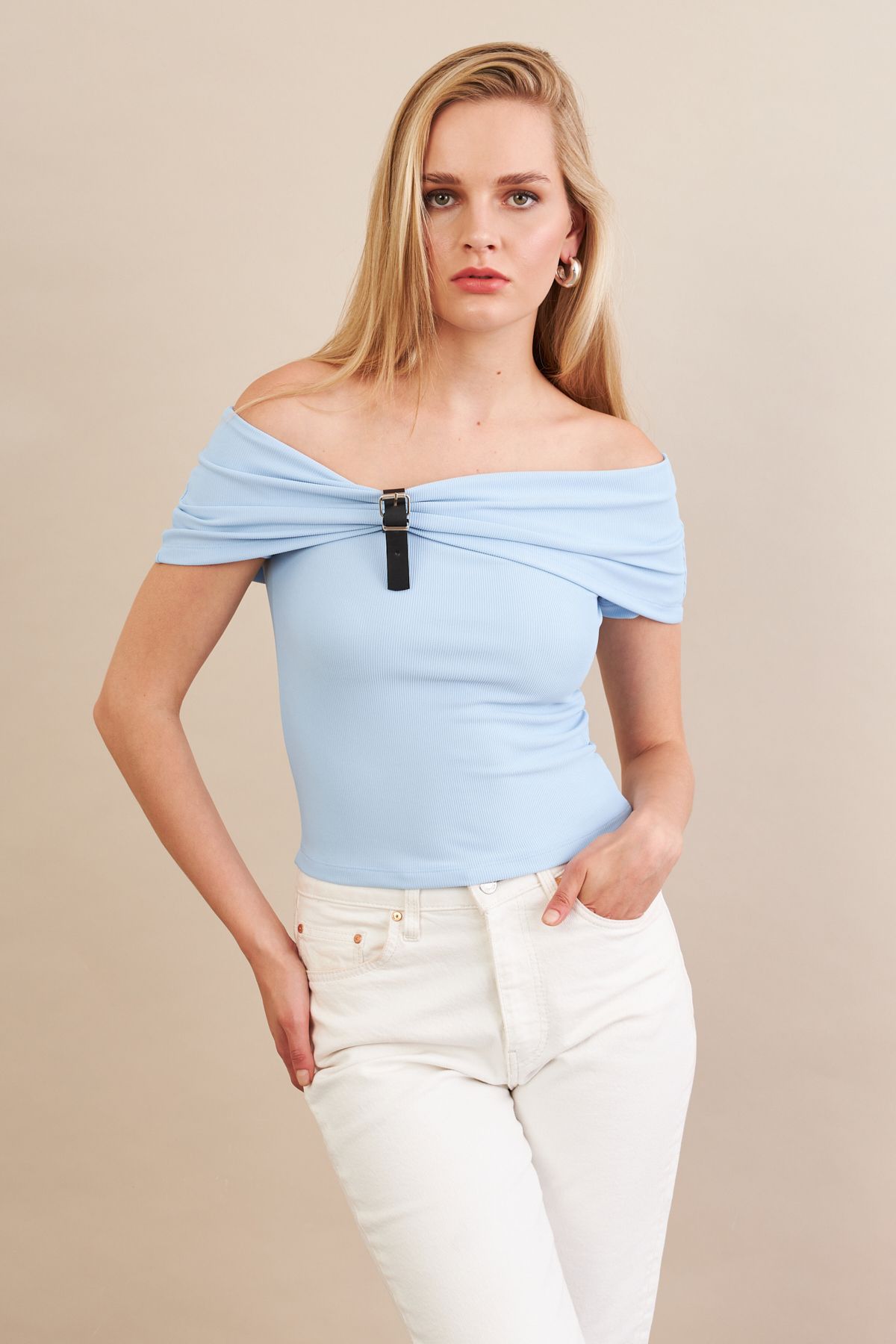Cool & Sexy Kadın Mavi Kemer Detaylı Bluz FRY2316