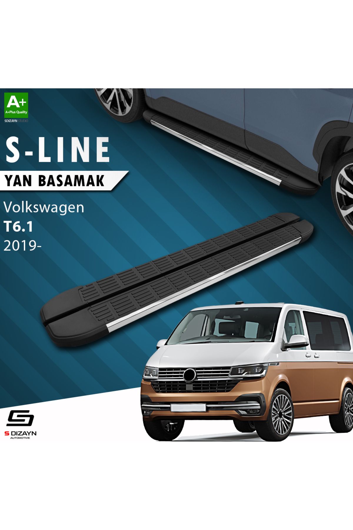 Life Tuning S-Dizayn VW Transporter T6.1 Uzun Şase S-Line Krom Yan Basamak 253 Cm 2019-2025 A+ Kalite