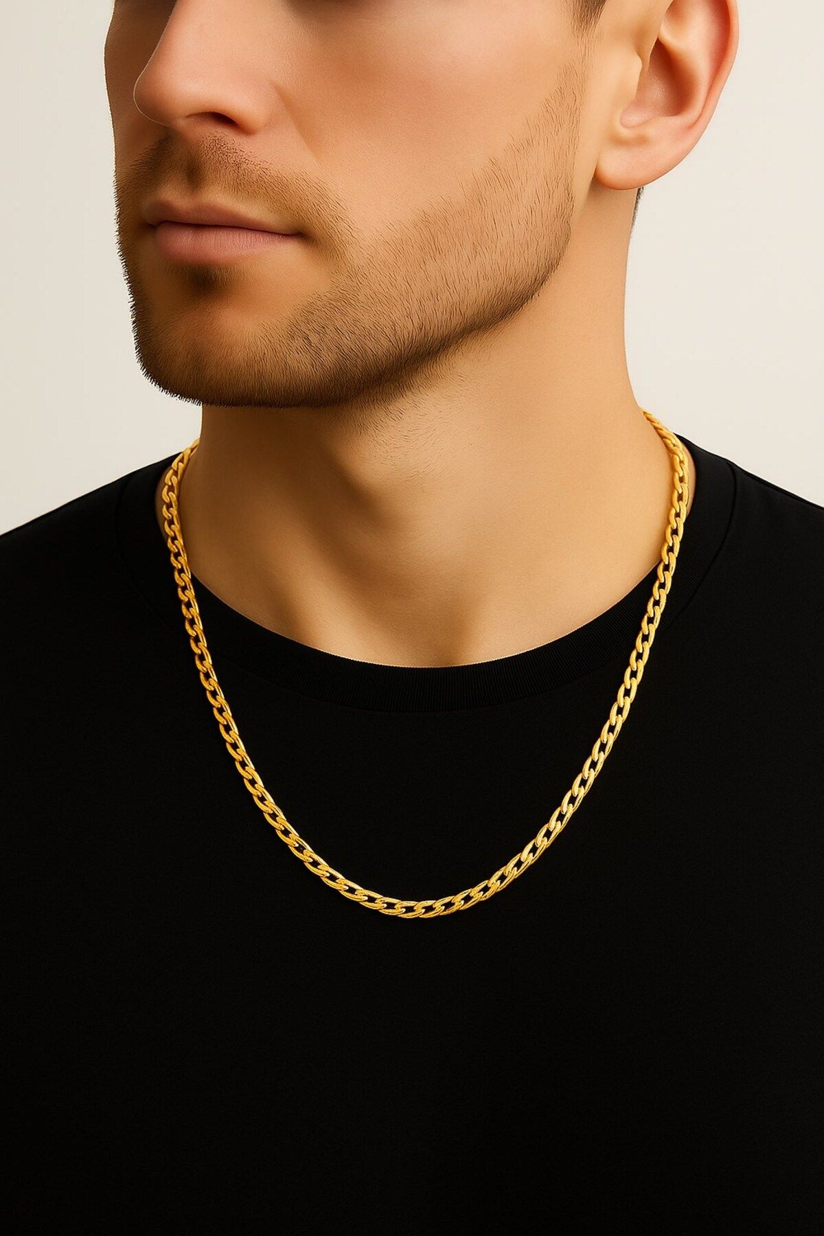 X-Lady Accessories Altın Renk Cuban İnce Paslanmaz Çelik Unisex Erkek Zincir Kolye 55 Cm. Çelik Kolye - 3336