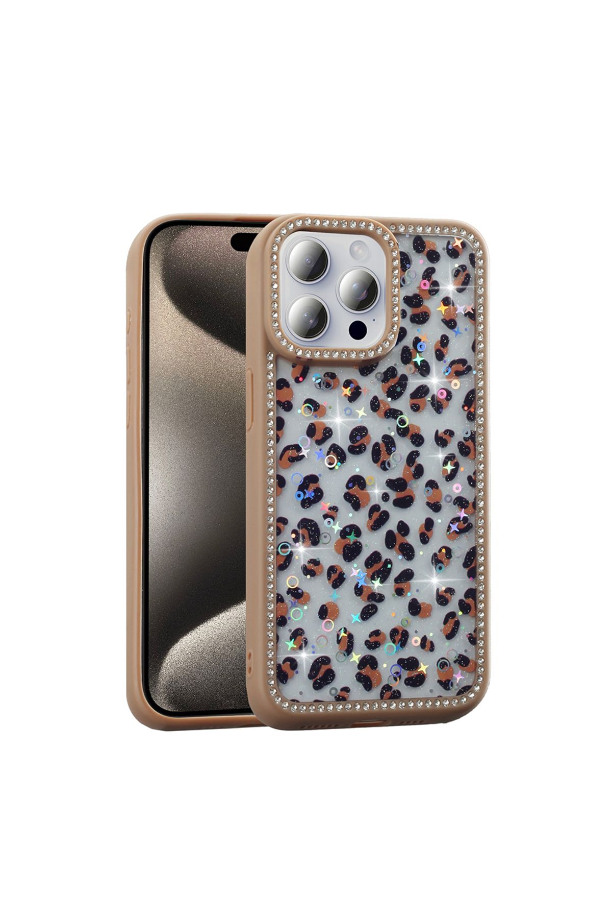 Nezih Case Apple iPhone 15 Pro Max Uyumlu Taşlı Simli Parıltılı Desenli Kapak Kılıf