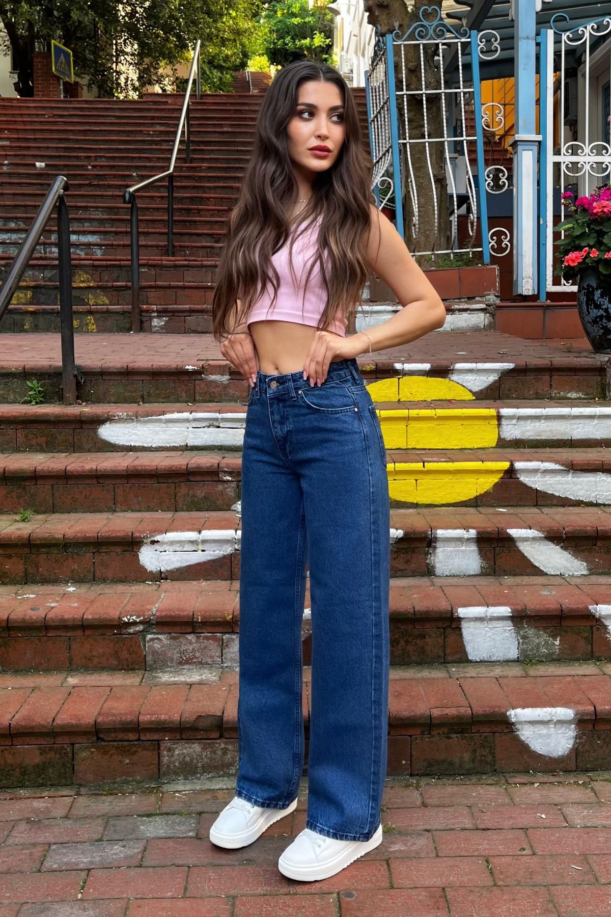 BİKELİFE Lacivert Yüksek Bel Wide Leg Jeans