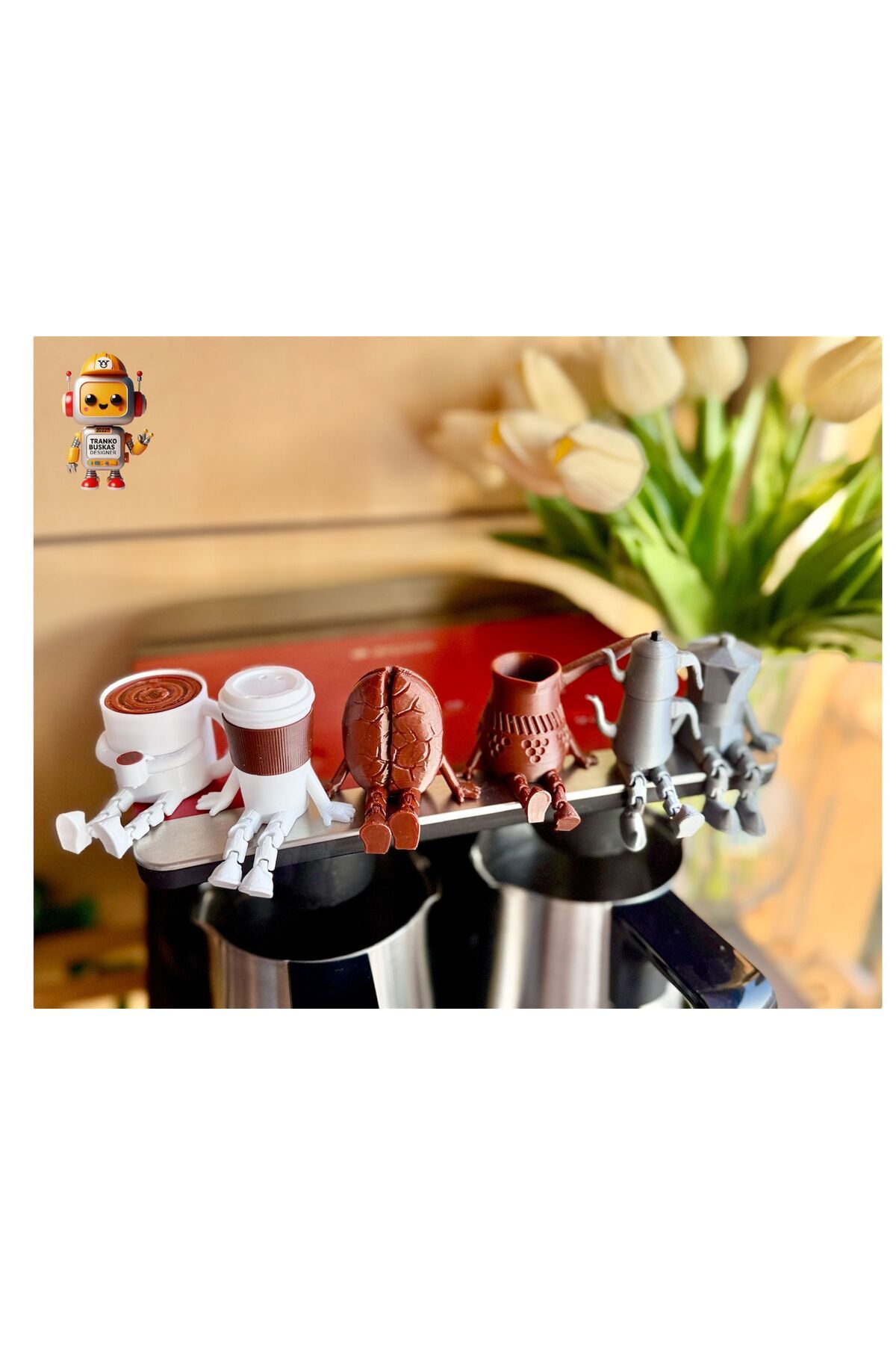 TRANKOBUSKAS DESIGNER 6'lı Ayaklı Kahve Seti - Moka Pot - Kahve Tanesi - Çaydanlık - Cezve - Kahve Bardağı - Bardak