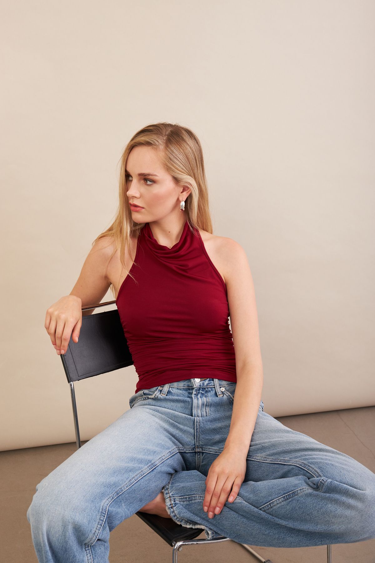 Cool & Sexy Kadın Bordo Sırtı Açık Drapeli Bluz FRY2314