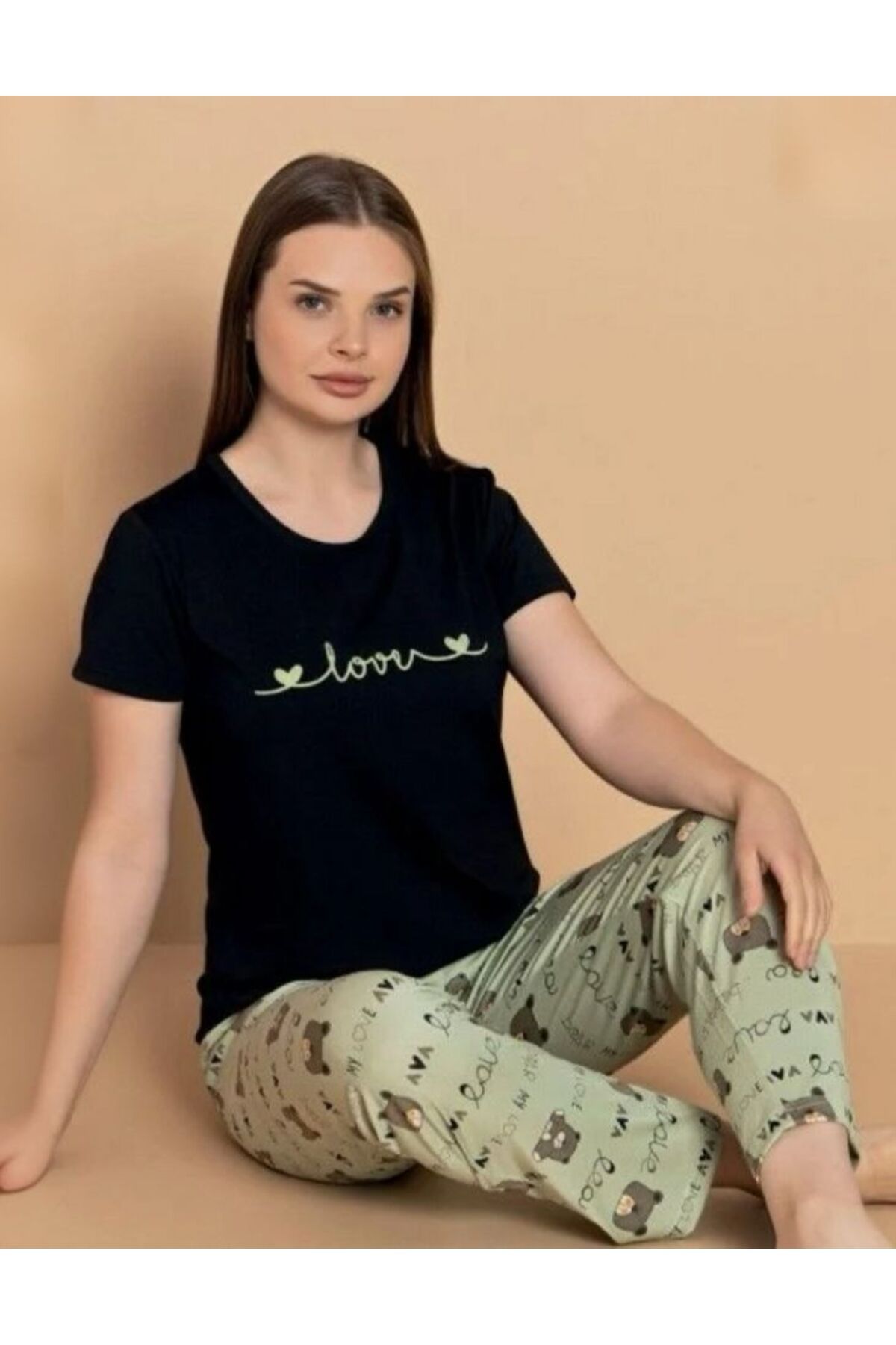 OMODAM Kadın Kısa Kol Viskon/Milan Kumaş Pijama Takımı