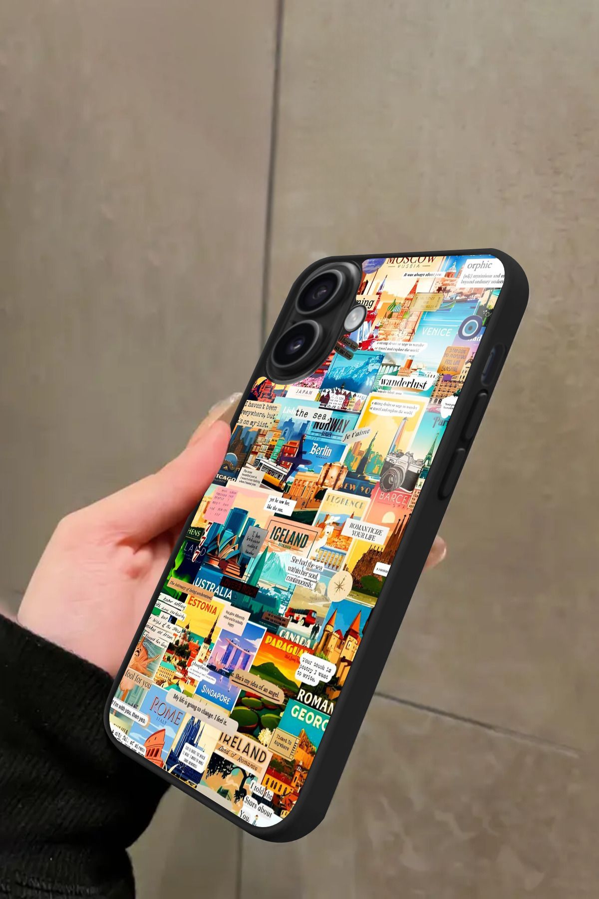 Snacase iPhone 16 Plus Uyumlu Travel Tasarımlı Glossy Premium Kılıf