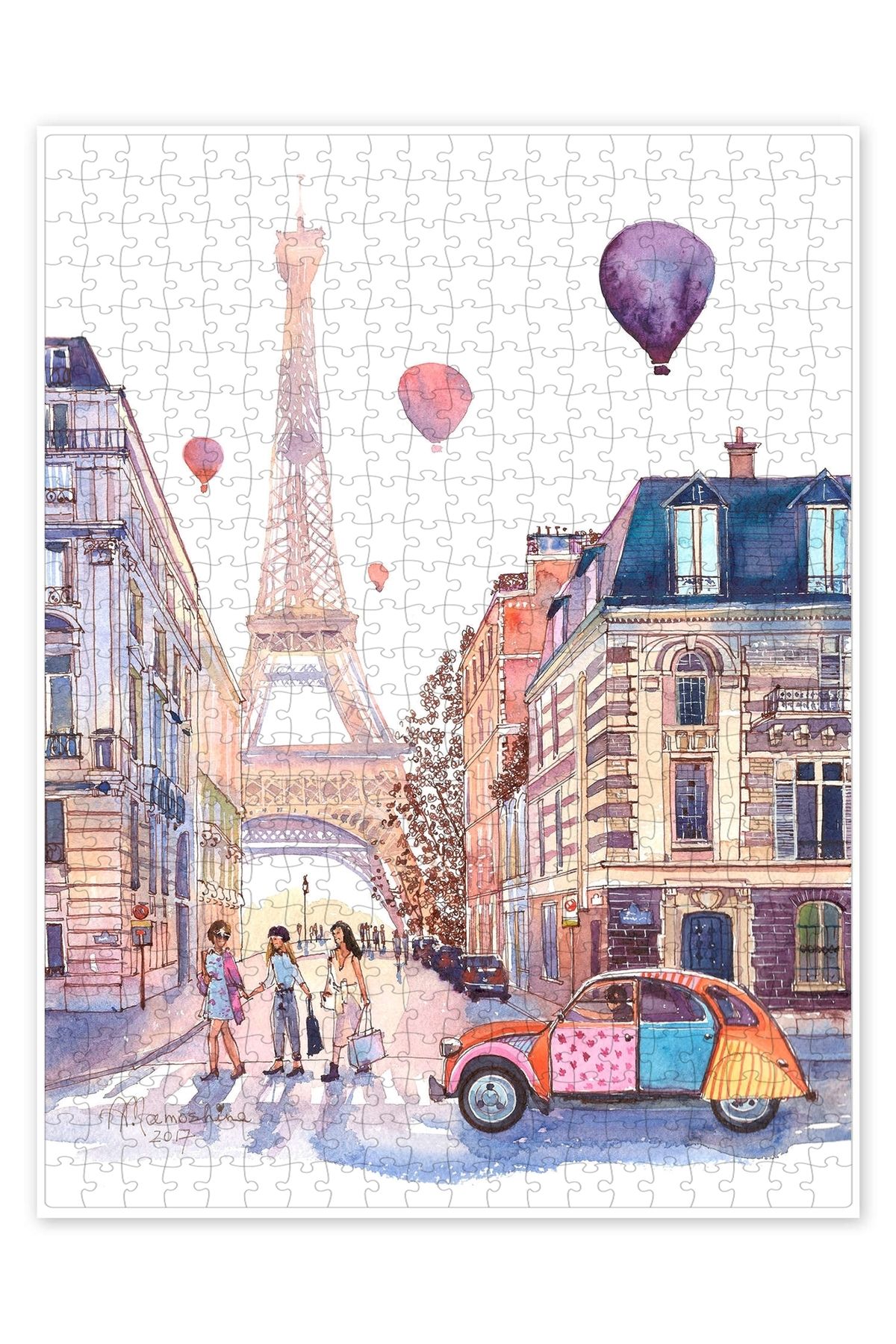 Jeronkarji Paris'te Eyfel Kulesi ve Citroen 2CV 500 Parça Puzzle Yapboz Şehir Manzara Temalı Hobilik