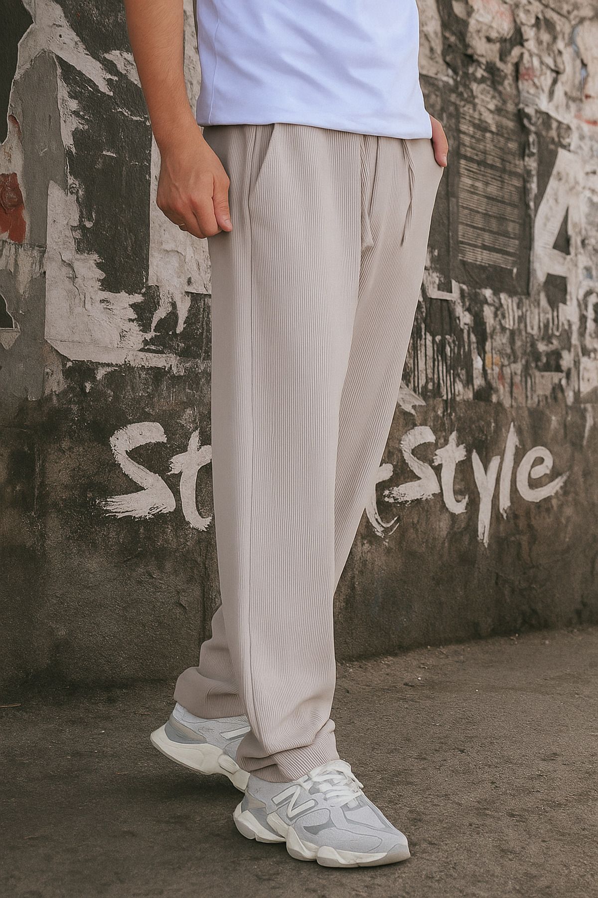 ElitWear Rahat Kalıp Çizgili Fitilli Esnek Kumaş Relaxed Pantolon