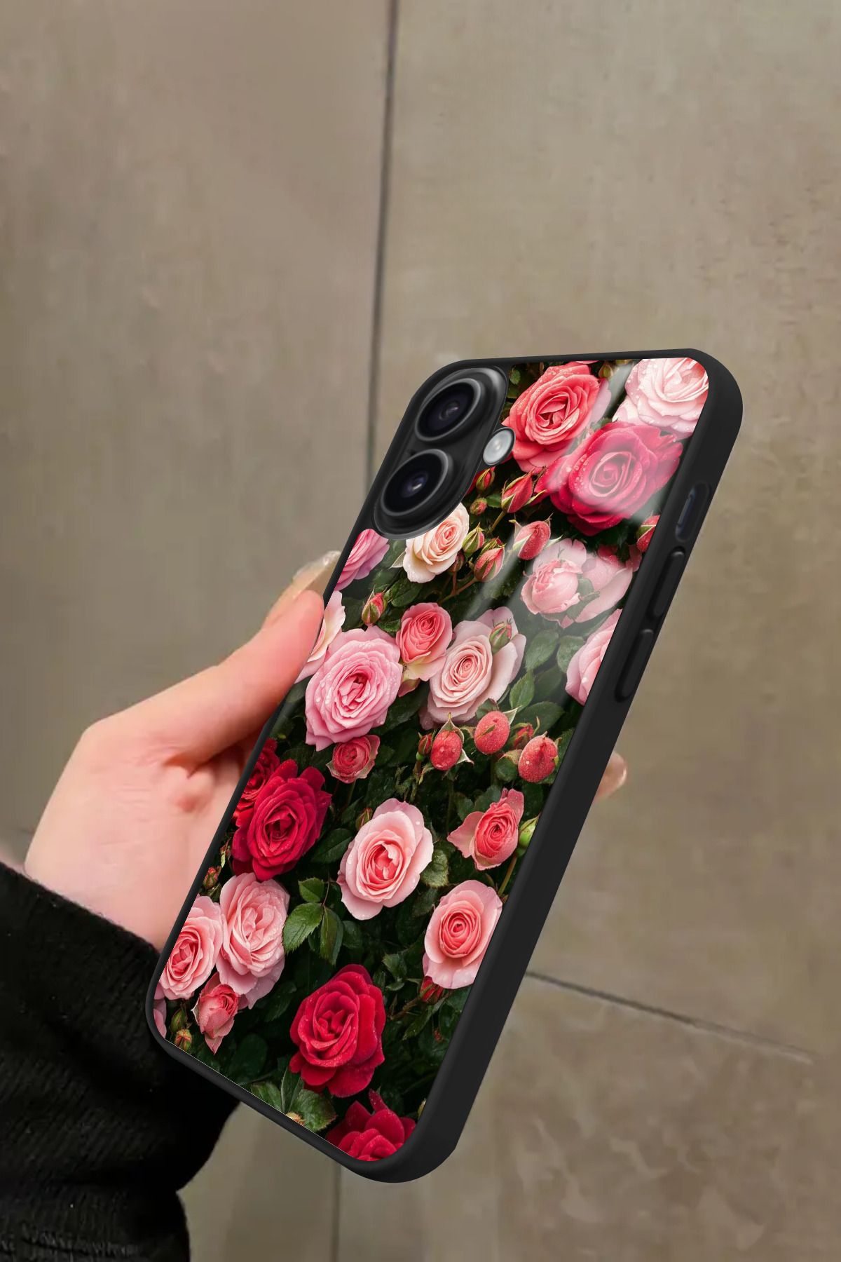 Snacase iPhone 16 Uyumlu Pembe Çiçek Tasarımlı Glossy Premium Kılıf