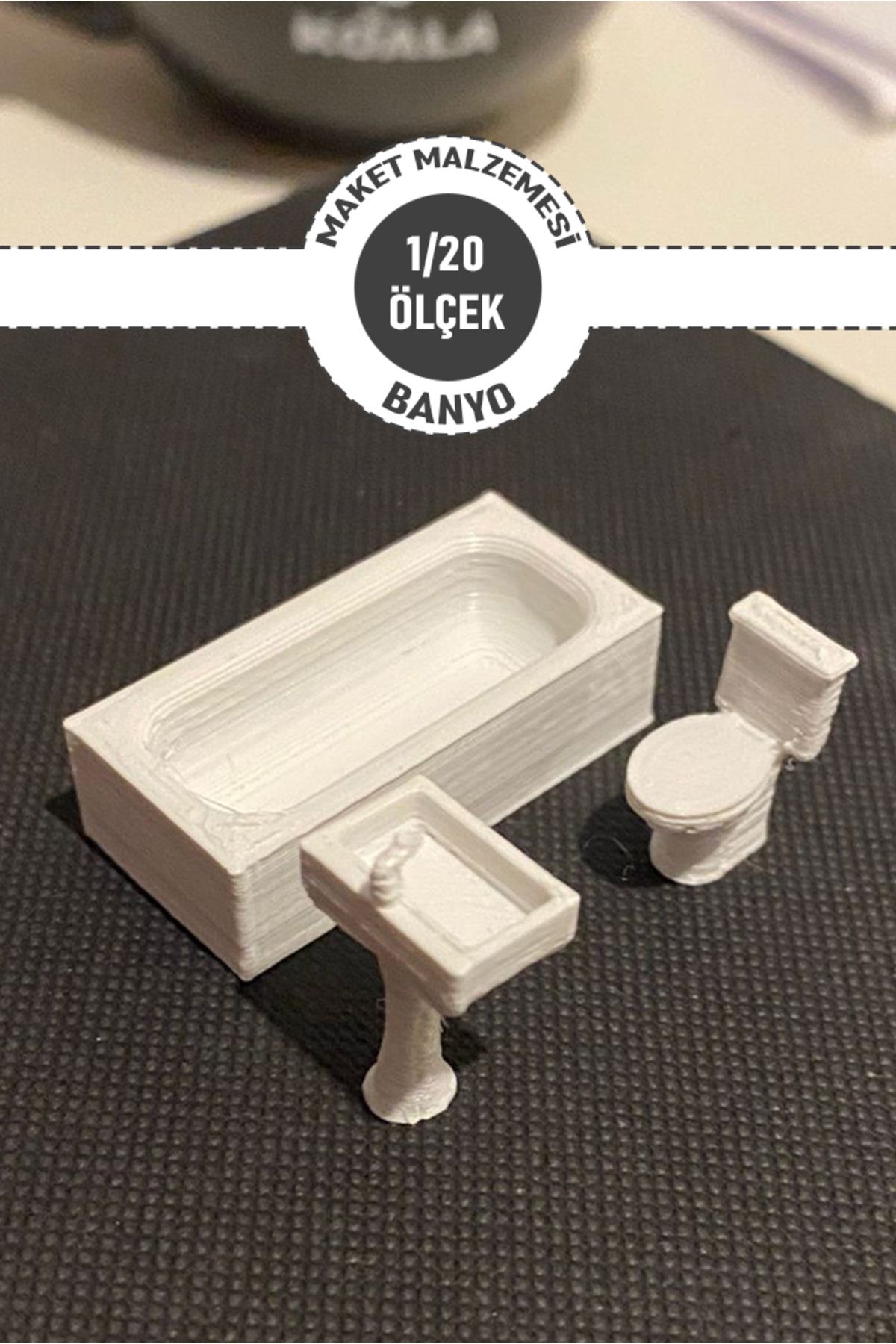 Piduma Maket Tefriş Elemanları | 1/20 Ölçek | Banyo Takımı | Kozet | Küvet | Lavabo - Beyaz Renk