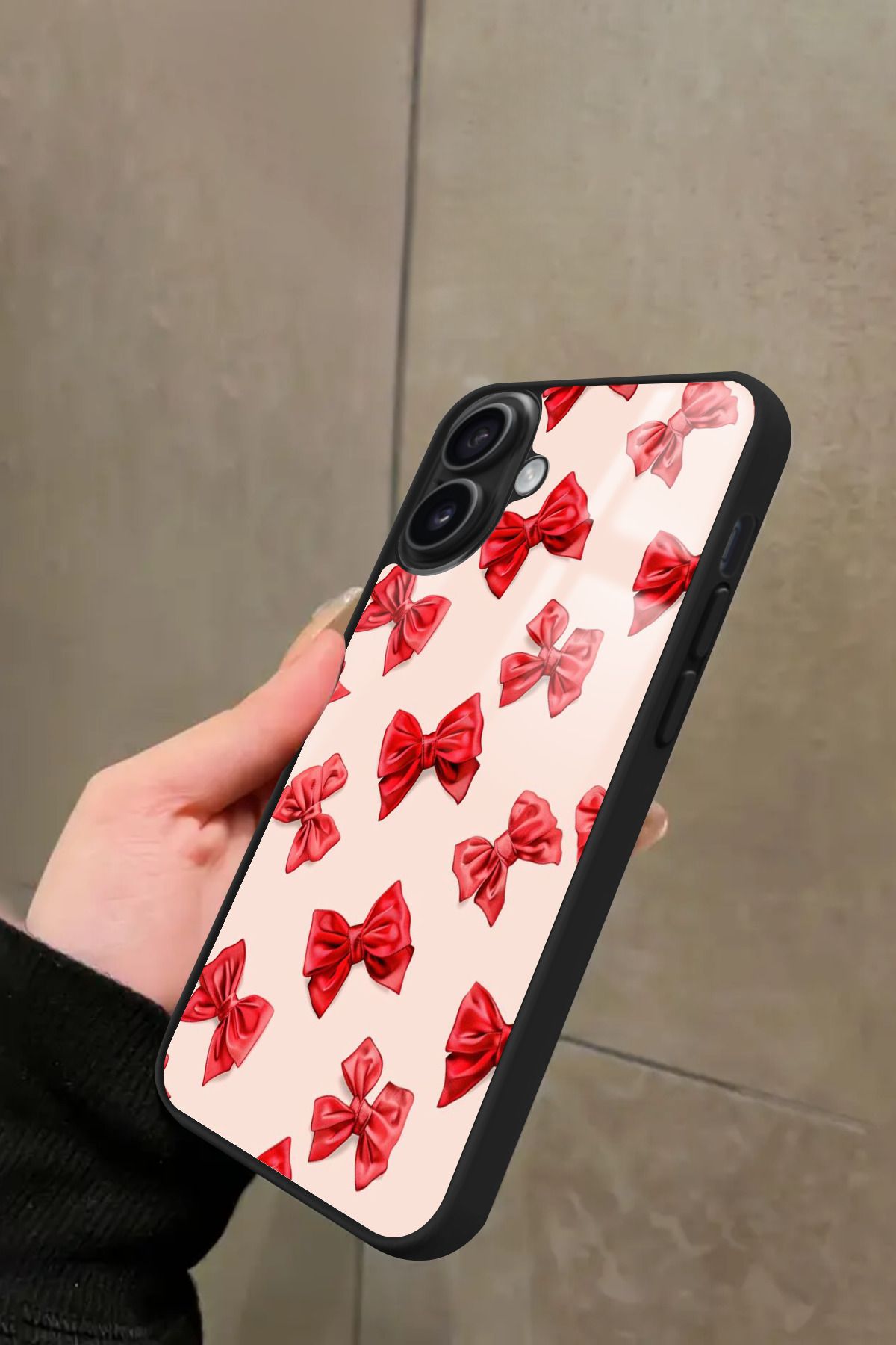 Snacase iPhone 16 Plus Uyumlu Kırmızı Kurdele Tasarımlı Glossy Premium Kılıf