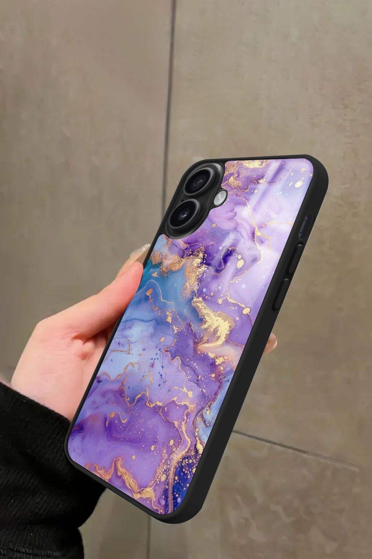 Snacase iPhone 16 Plus Uyumlu Mor Mermer Tasarımlı Glossy Premium Kılıf