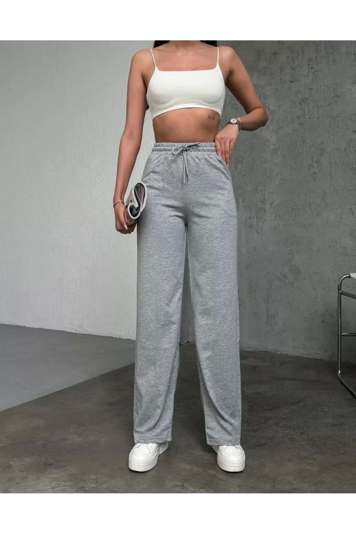 BÜŞRA TEZEL MODA Basic Üç İplik Eşofman Pantolon - Gri
