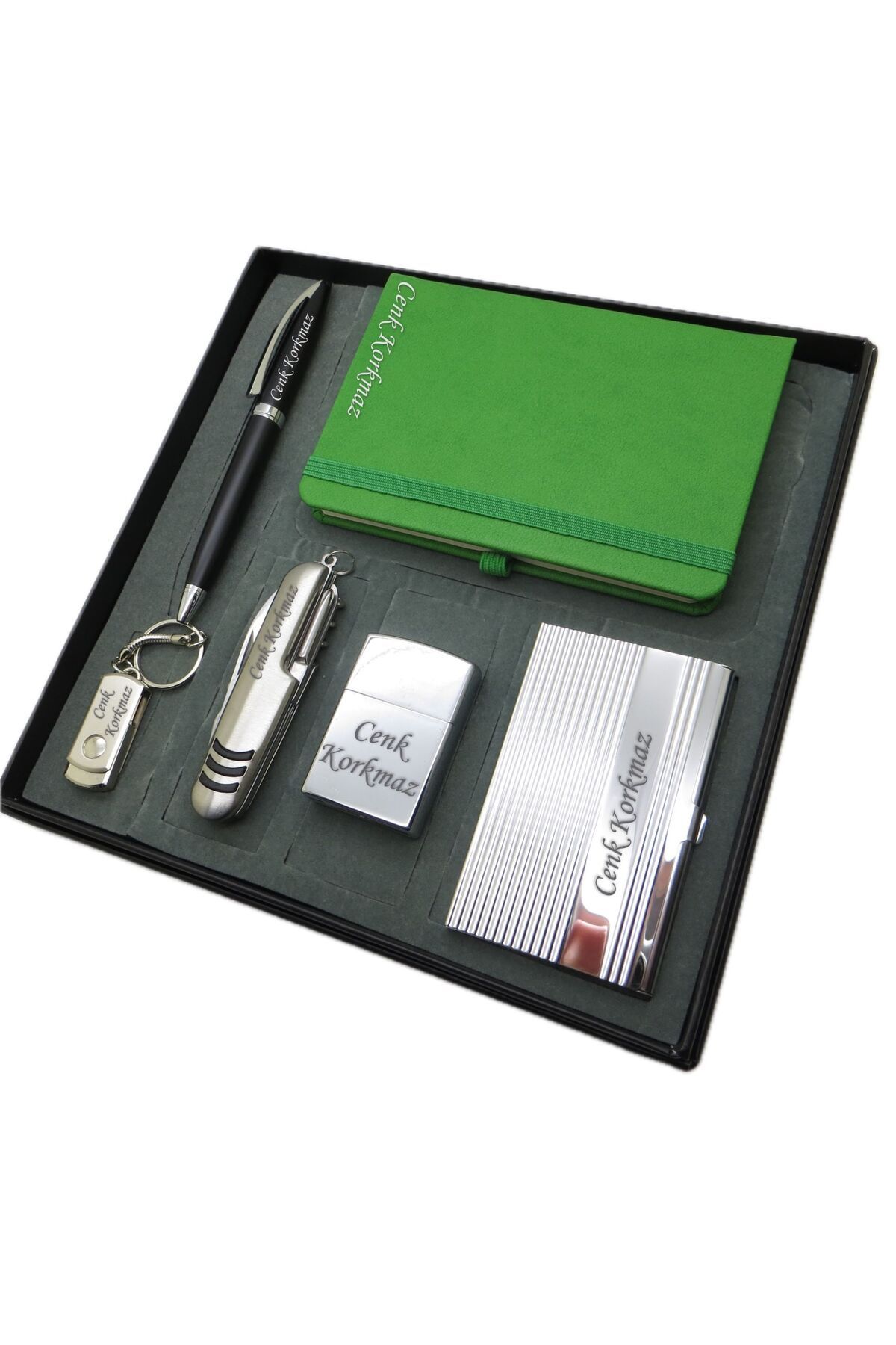 Signator ® Yosun | İsme Özel Set - 32 Gb. Usb Bellek + Çakmak + Not defteri + Çakı + Kalem ve Kartv