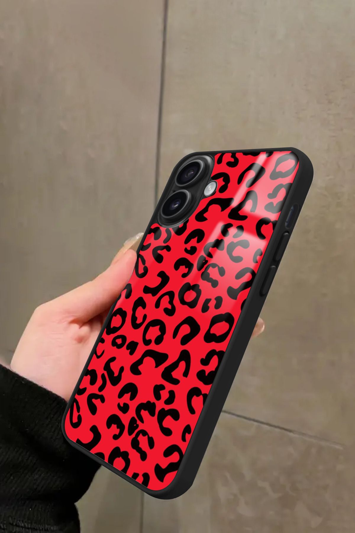 Snacase iPhone 16 Plus Uyumlu Kırmızı Leopar Tasarımlı Glossy Premium Kılıf