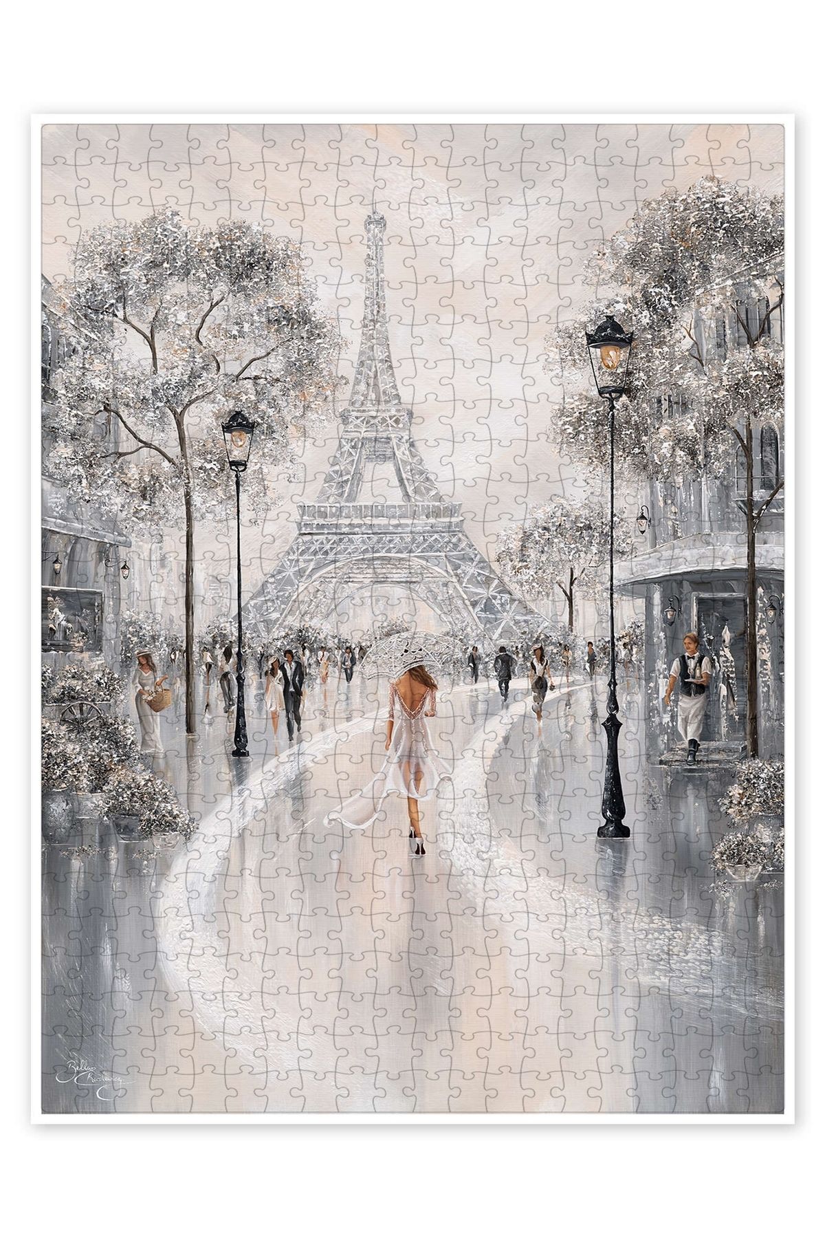 Jeronkarji Eyfel Kulesi'ndeki Kadın, Paris Flair 500 Parça Puzzle Yapboz Şehir Manzara Temalı Hobilik