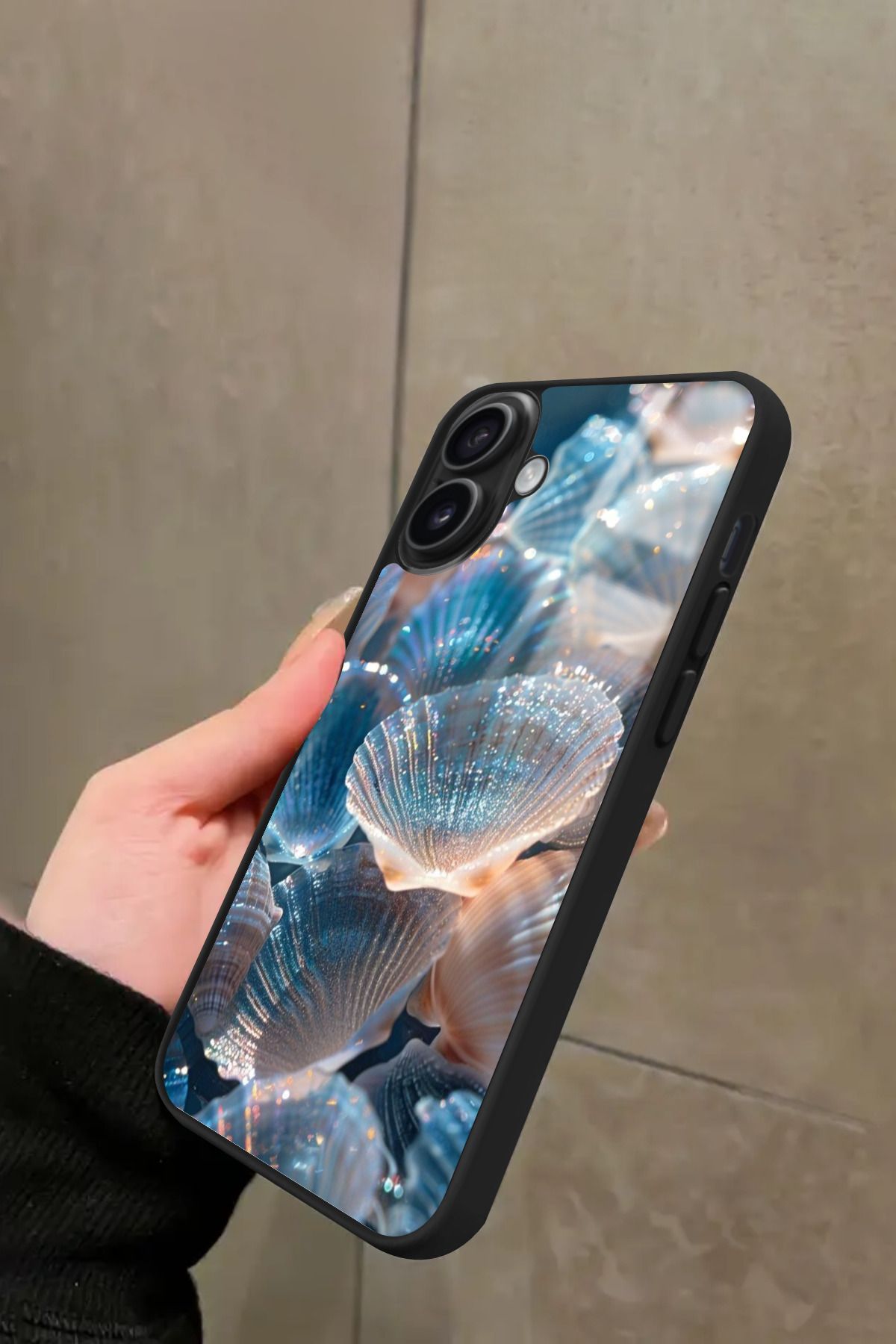Snacase iPhone 16 Uyumlu Simli Deniz Kabuk Tasarımlı Glossy Premium Kılıf