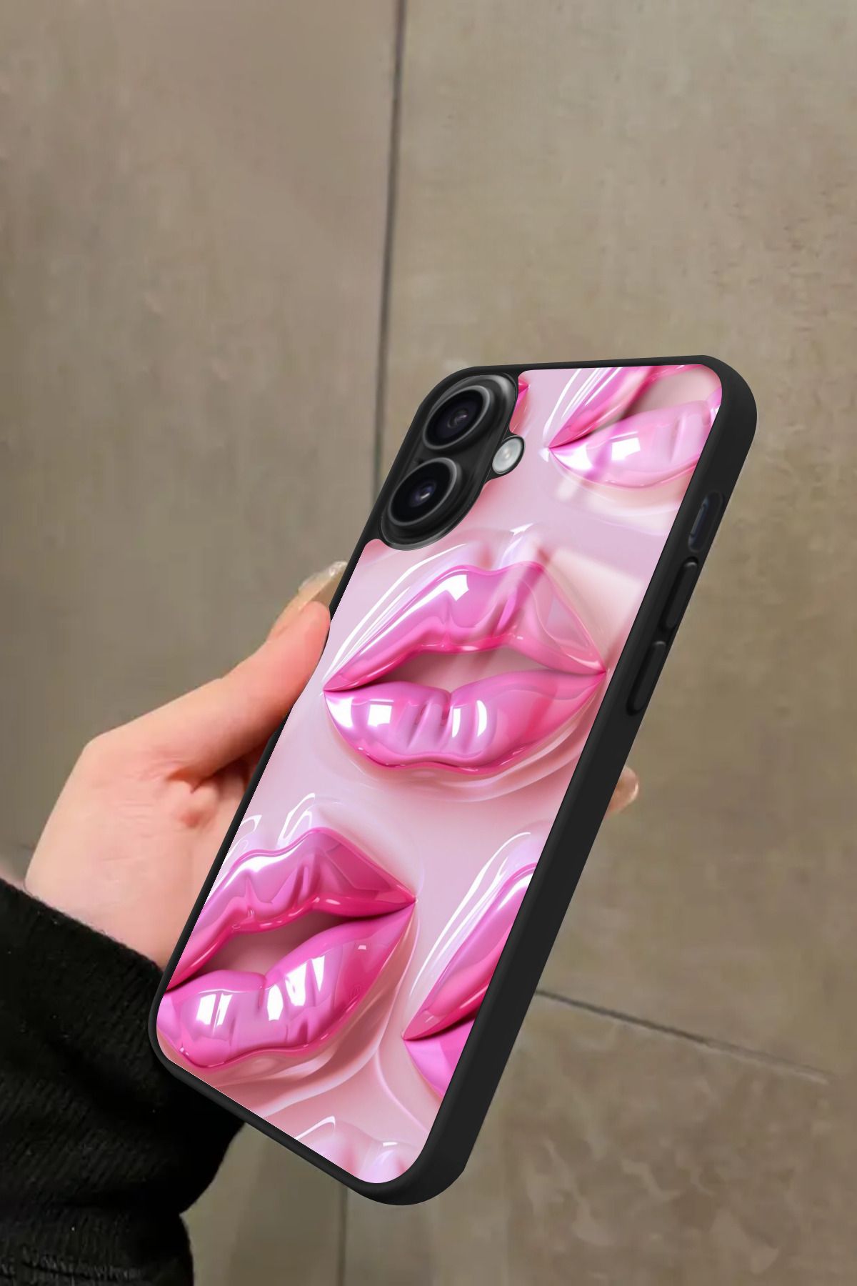 Snacase iPhone 16 Uyumlu Pembe Dudak Tasarımlı Glossy Premium Kılıf
