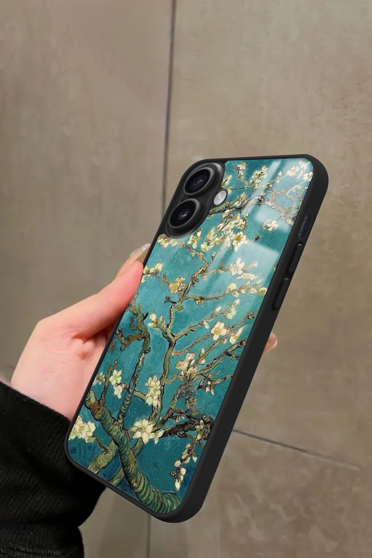 Snacase iPhone 16 Uyumlu Van Gogh Yeşil Ağaç Tablo Tasarımlı Glossy Premium Kılıf