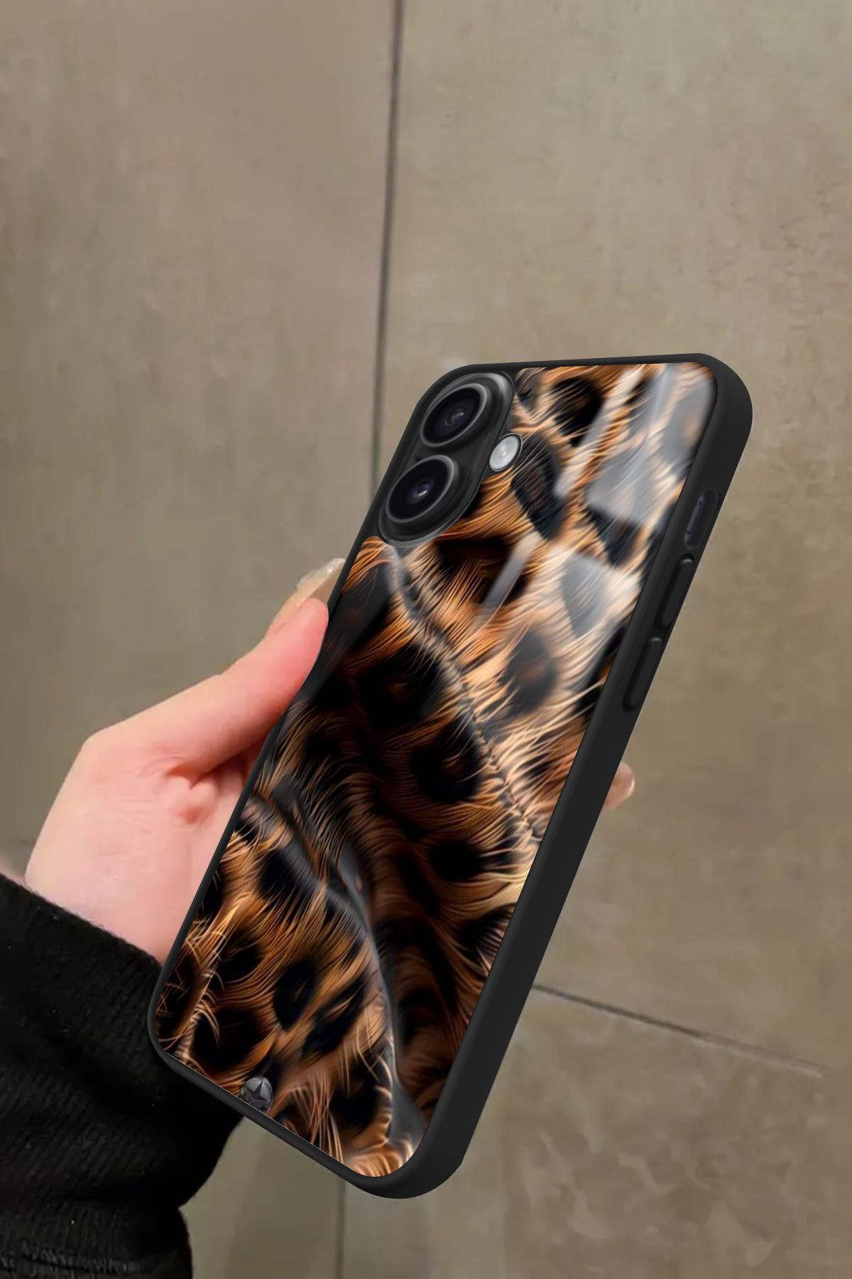 Snacase iPhone 16 Uyumlu Kahverengi Leopar Tasarımlı Glossy Premium Kılıf