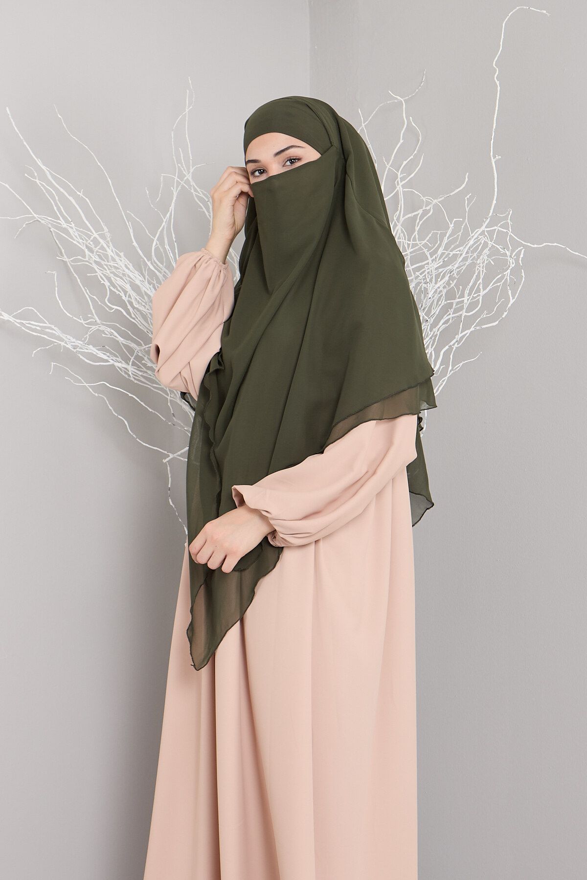 Mihrisina collection 3 katlı sufle khimar hijap tesettür yag yeşili rengi