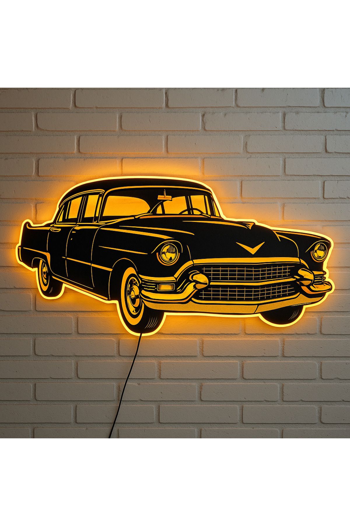 StorHome Vintage Retro Araba Tasarımlı LED Duvar Lambası 80x40 cm – 6mm MDF, Tak Çalıştır Adaptörlü