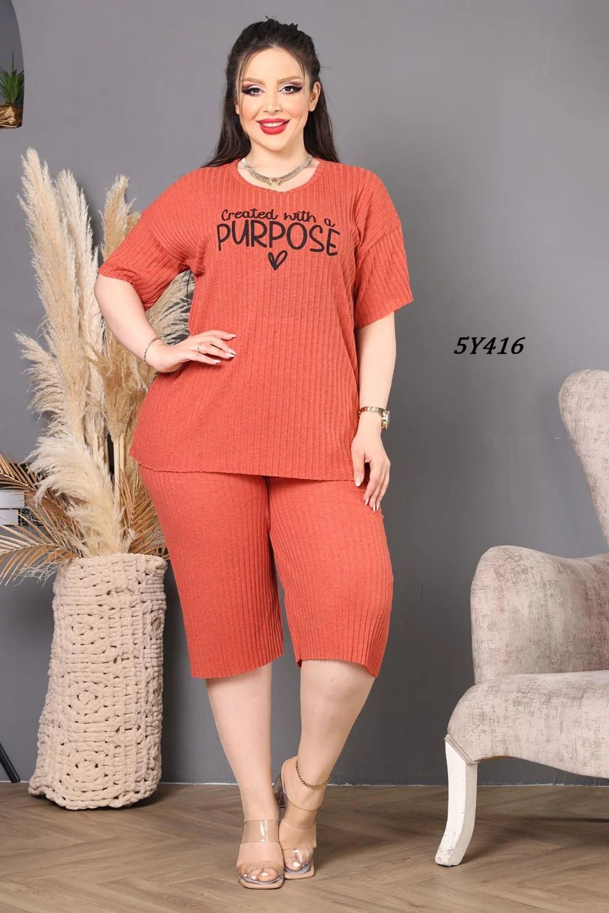 Remon Büyük Beden Kapri Pijama Takımı 5Y416