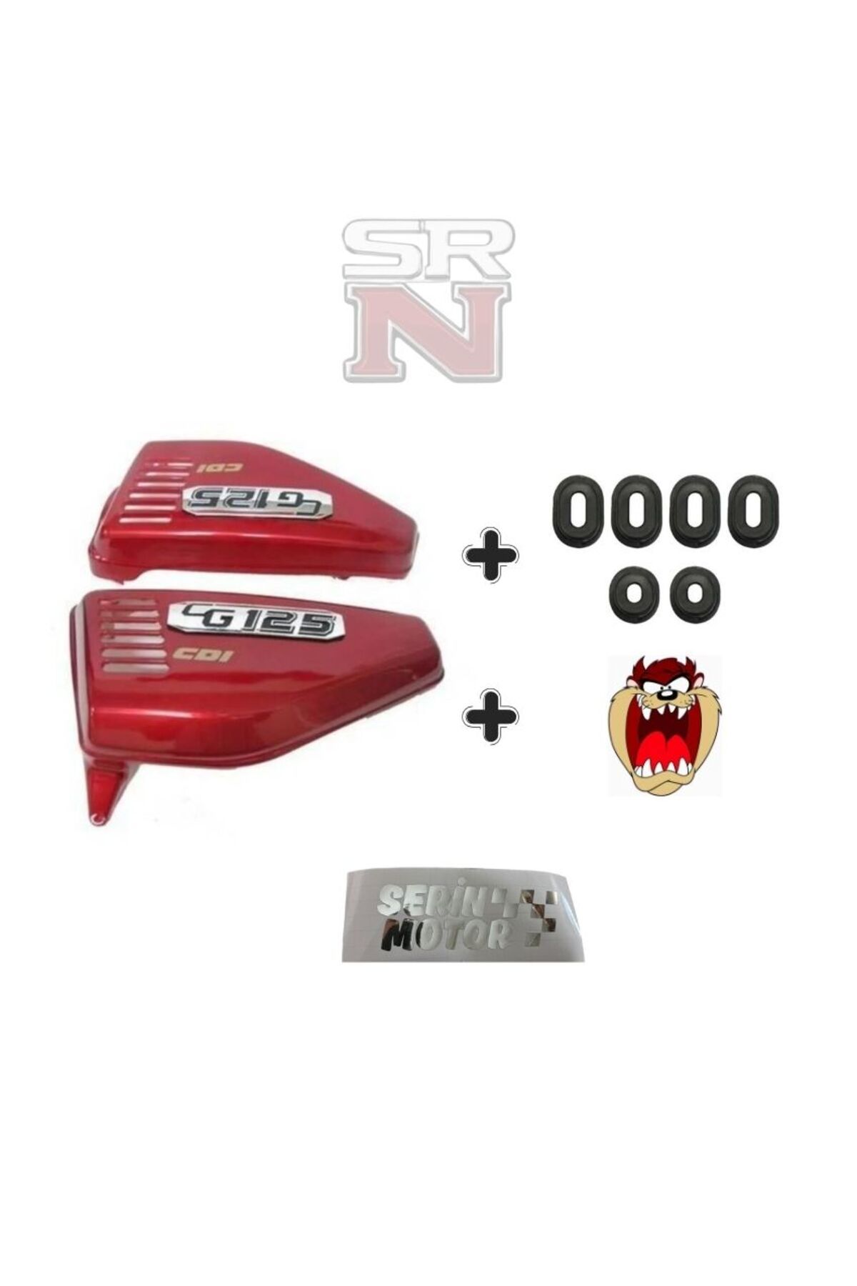 GMS Cg Çita Kırmızı Yan Kapak Takımı + Yan Kapak Lastikleri Set SRNMOTOR