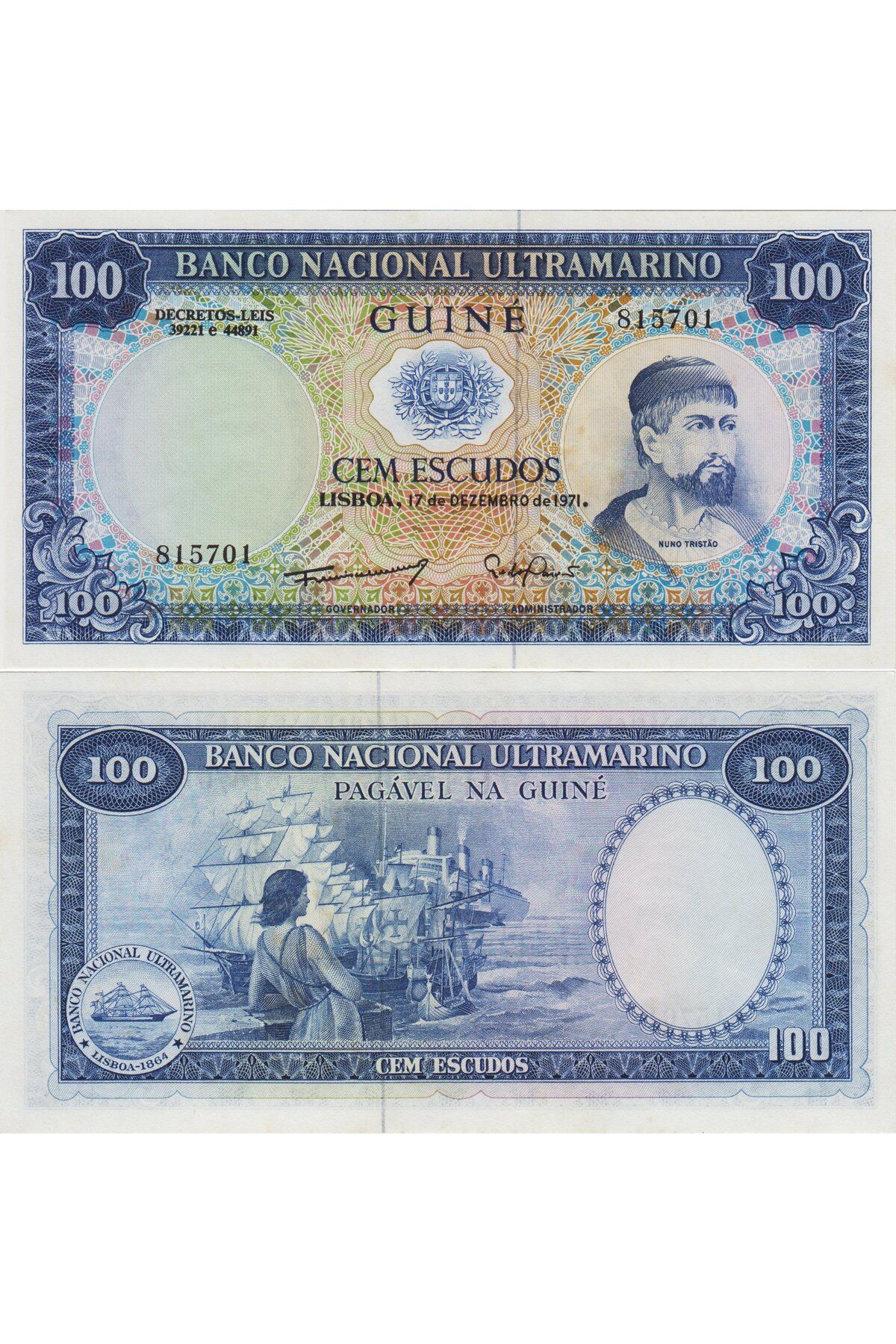 Banknoting GİNE 100 ESKUDO 1971. PORTEKİZ HAKİMİYETİ DÖNEMİ. NADİR. ÇİL KONDİSYON.