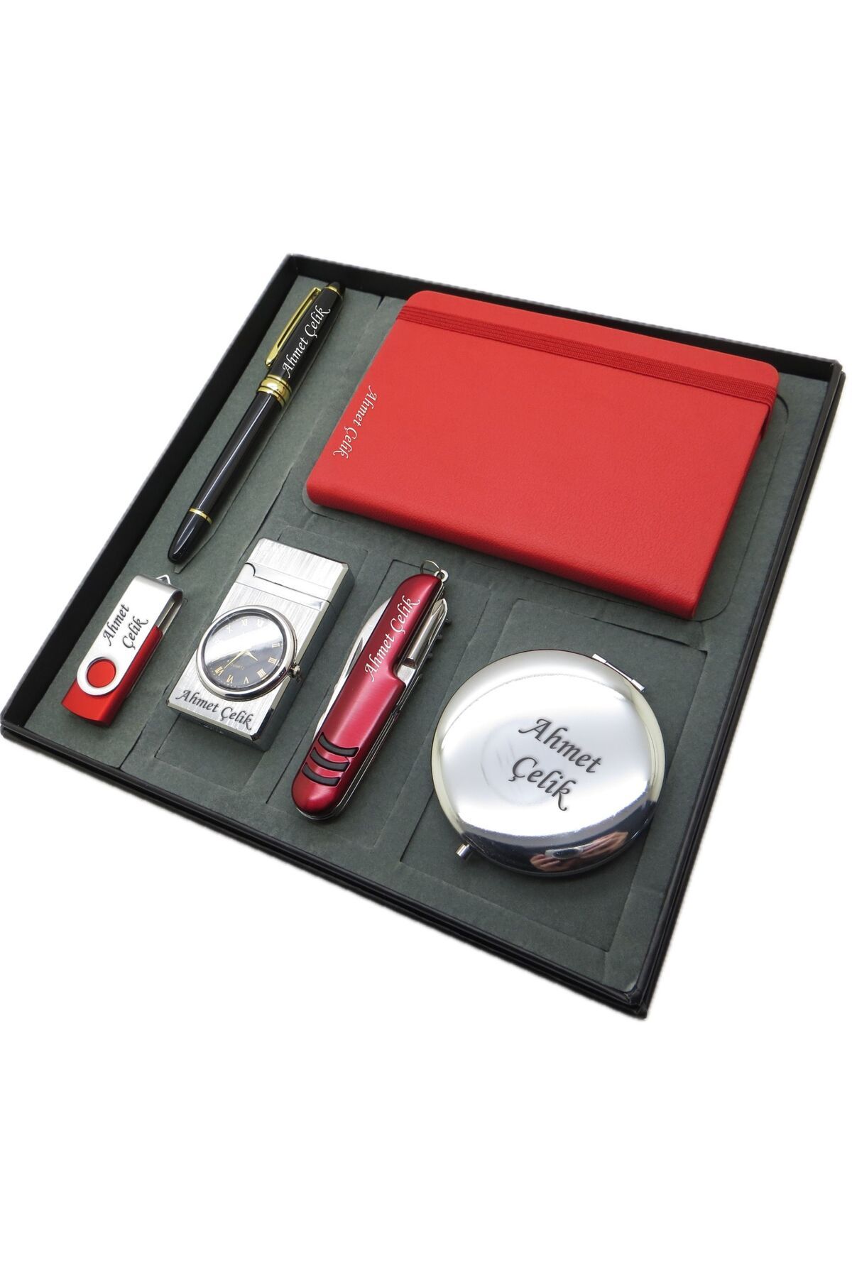 Signator ® Flamma | İsme Özel Set - 32 Gb. Usb Bellek + Saatli Çakmak + Not defteri + Çakı + Kalem