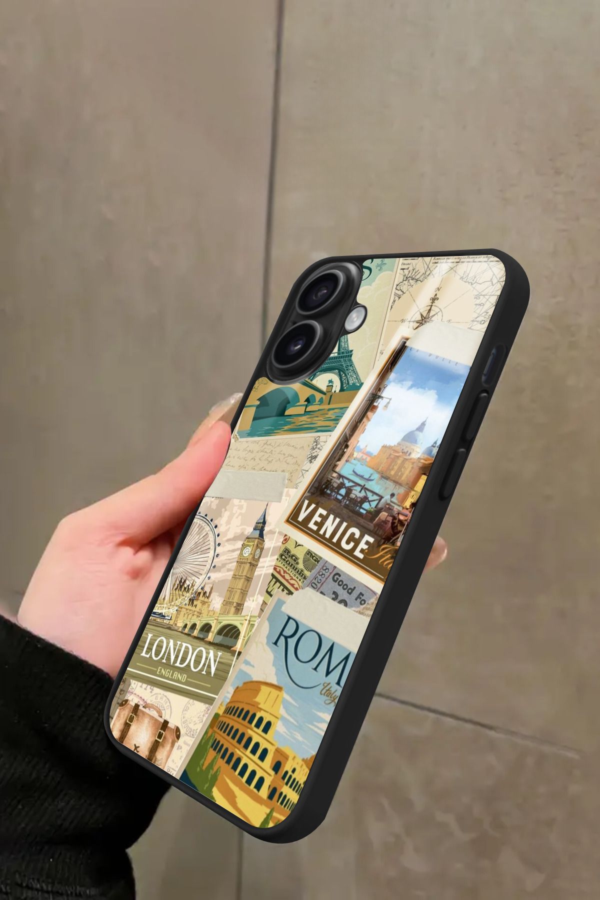 Snacase iPhone 16 Plus Uyumlu Travel Tasarımlı Glossy Premium Kılıf